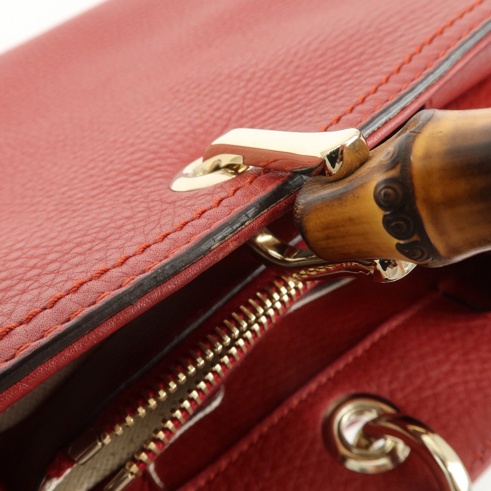 GUCCI Bamboo Shopper Medium 2Way Shoulder Hand Bag Red 323660