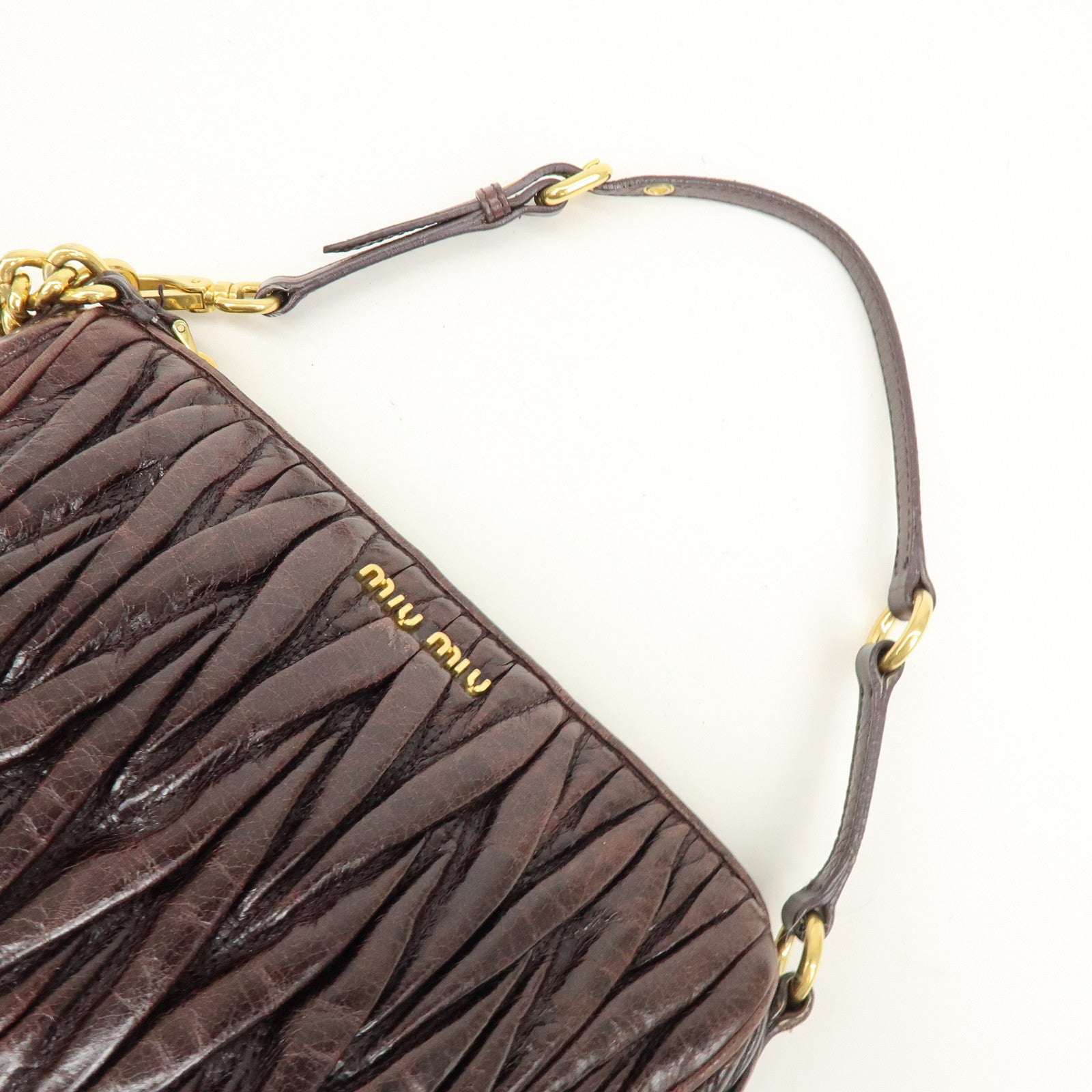 MIU MIU Matelasse Gathered Leather Hand Bag Brown