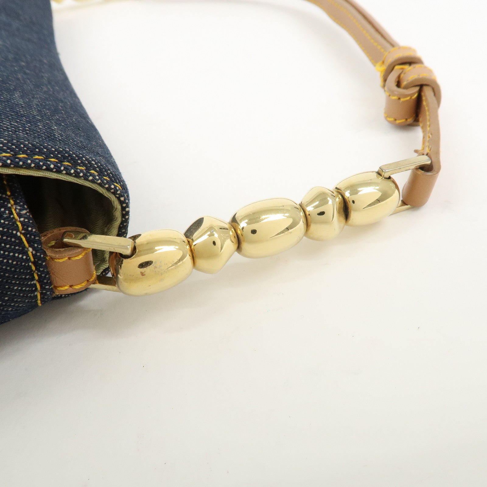 Christian Dior Malice Pearl Denim Leather Hand Bag Shoulder Bag