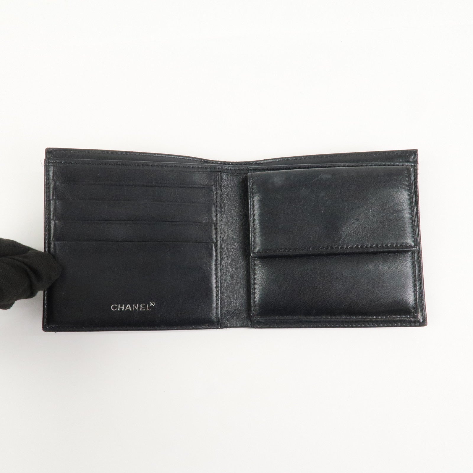 CHANEL New Travel Line Nylon Jacquard Compact Wallet Black A14342