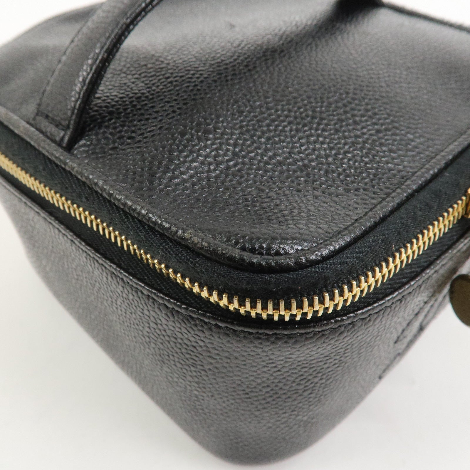 CHANEL Caviarskin COCO Mark Vanity Bag Hand Bag Black A01997