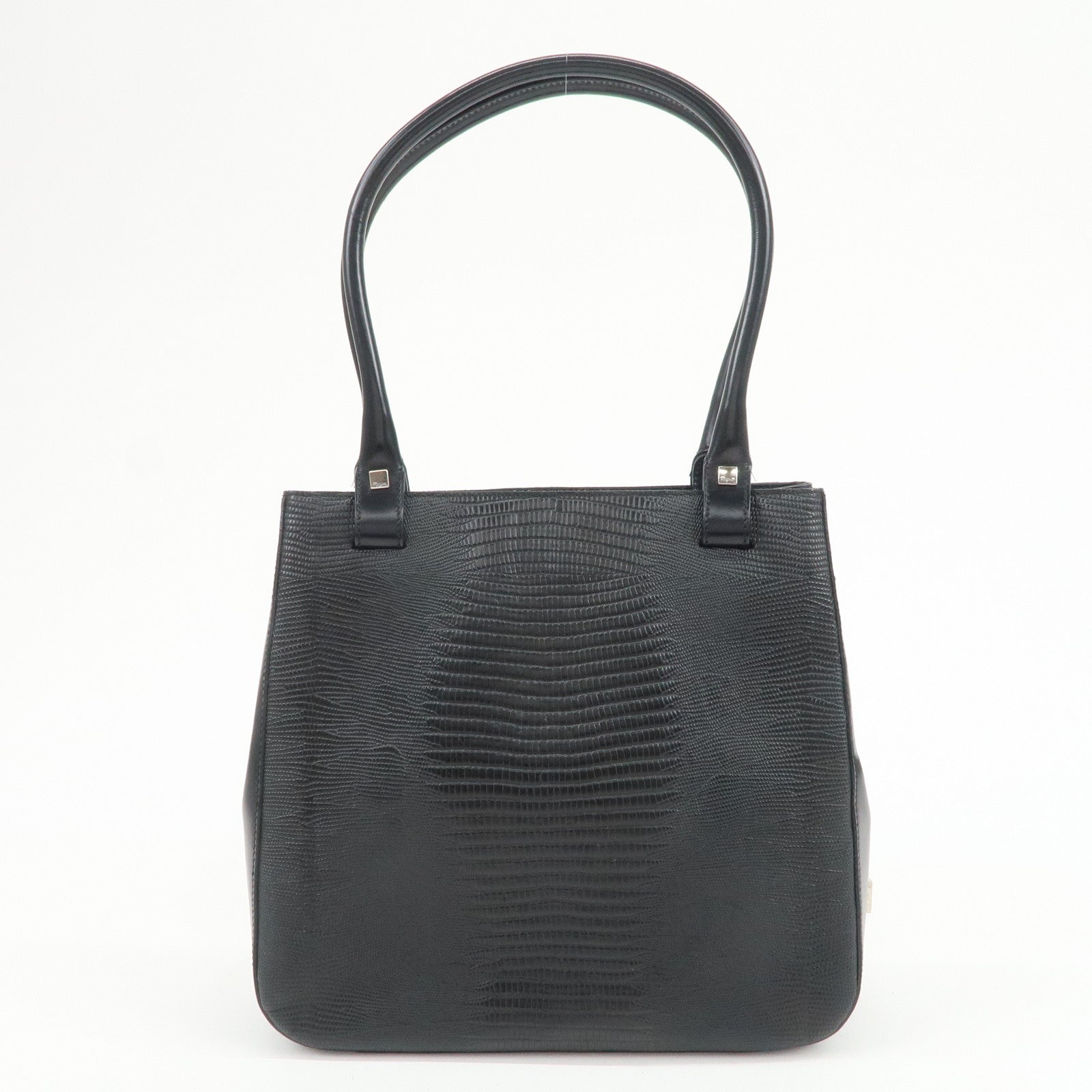 Ferragamo Gancini Embossed Leather Tote Bag Hand Bag Black