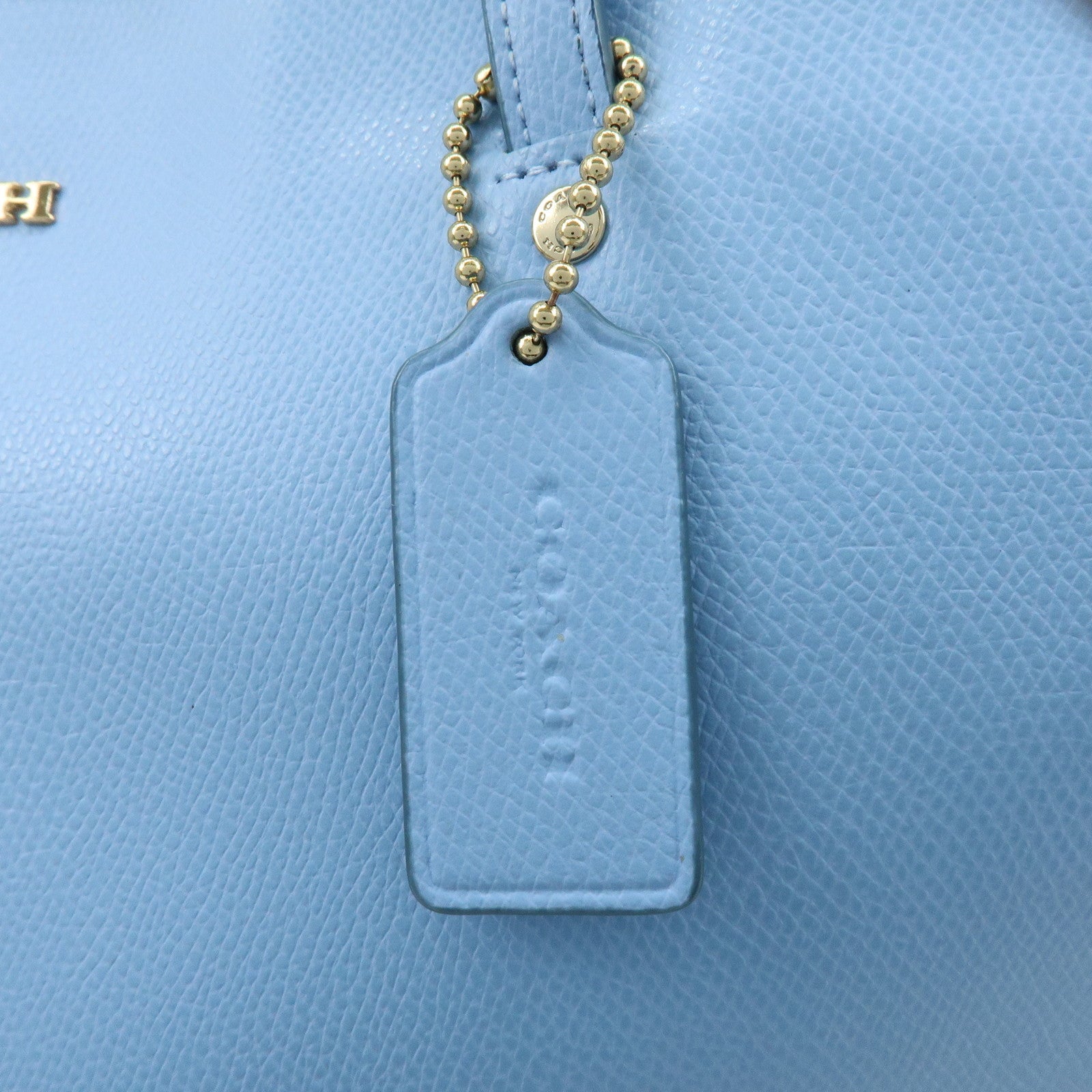 COACH Leather Tote Bag Shoulder Bag Light Blue