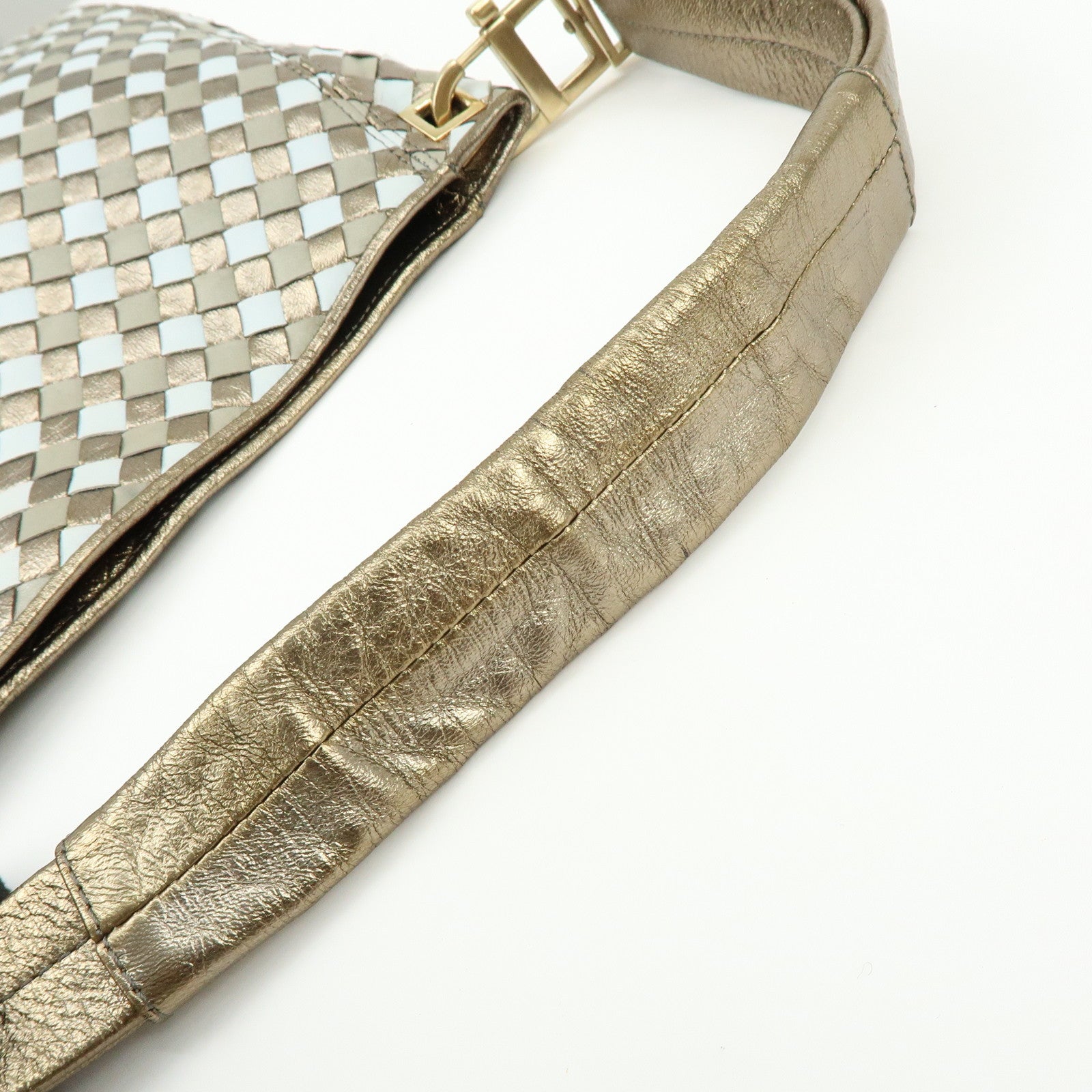 BOTTEGA VENETA Intrecciato Leather Shoulder Bag Gold Blue 101001