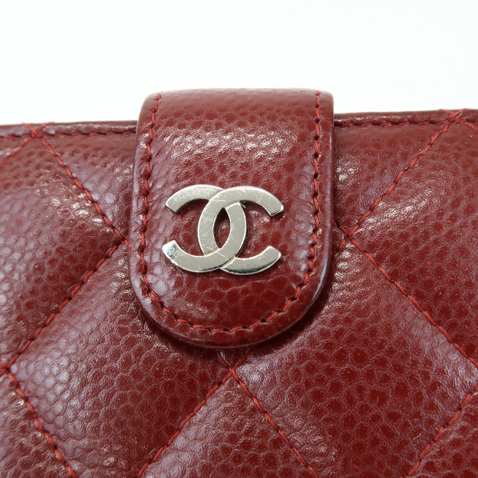CHANEL COCO Mark Matelasse Caviarskin Compact Wallet Bordeaux