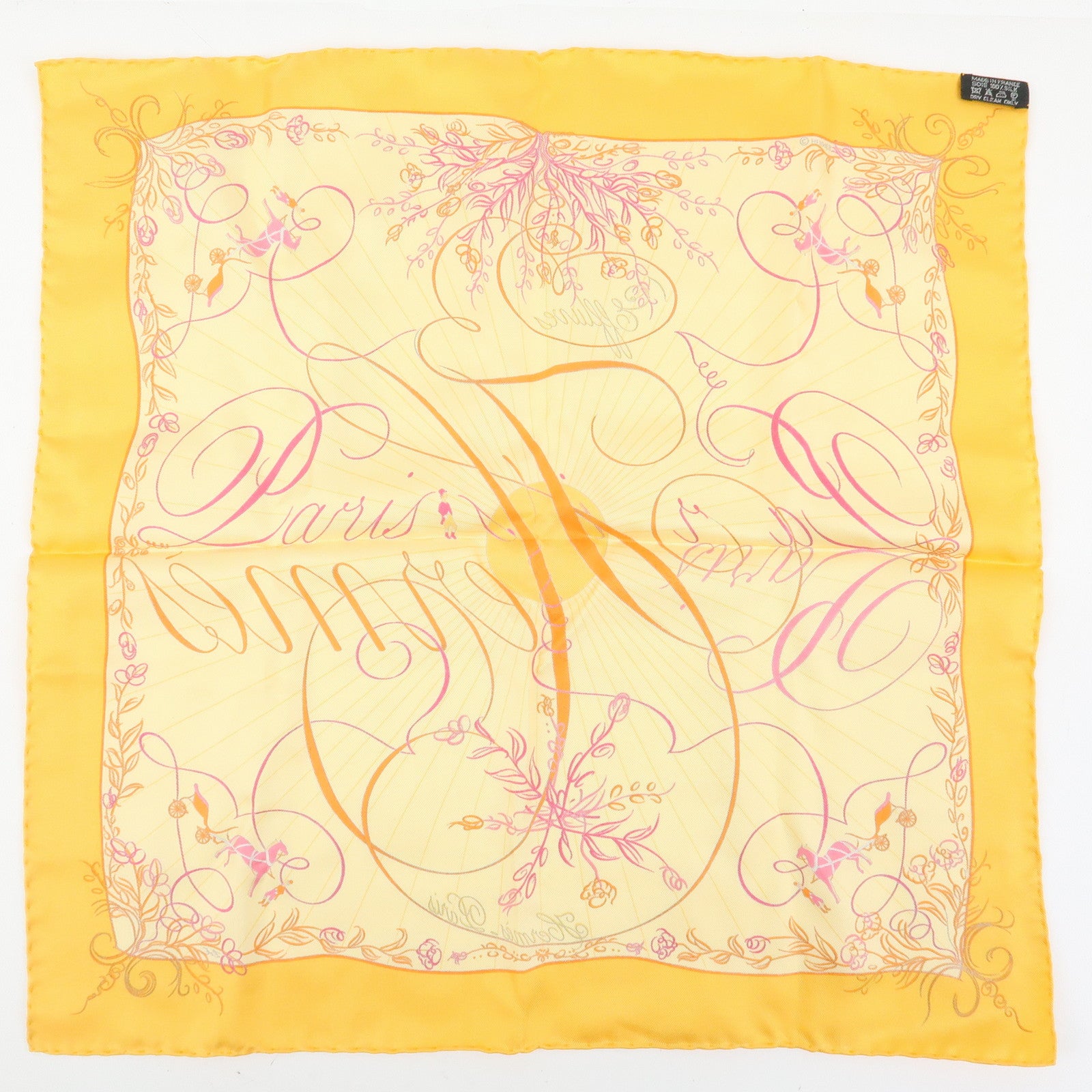HERMES Carre 42 Silk 100% Scarf EFFLUVES Ivy Print Orange