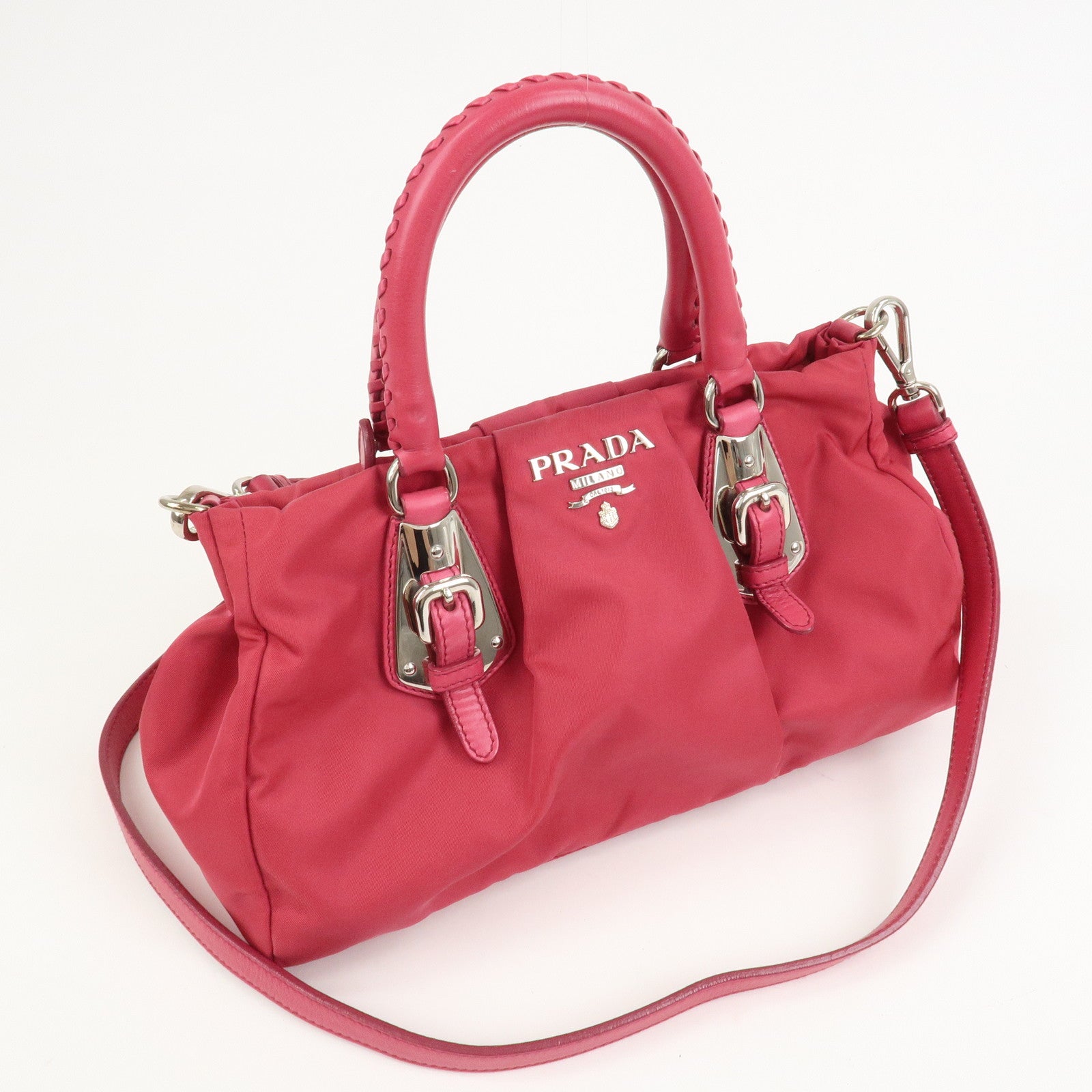 PRADA Logo Nylon Leather 2Way Bag Hand Bag Shoulder Bag Pink
