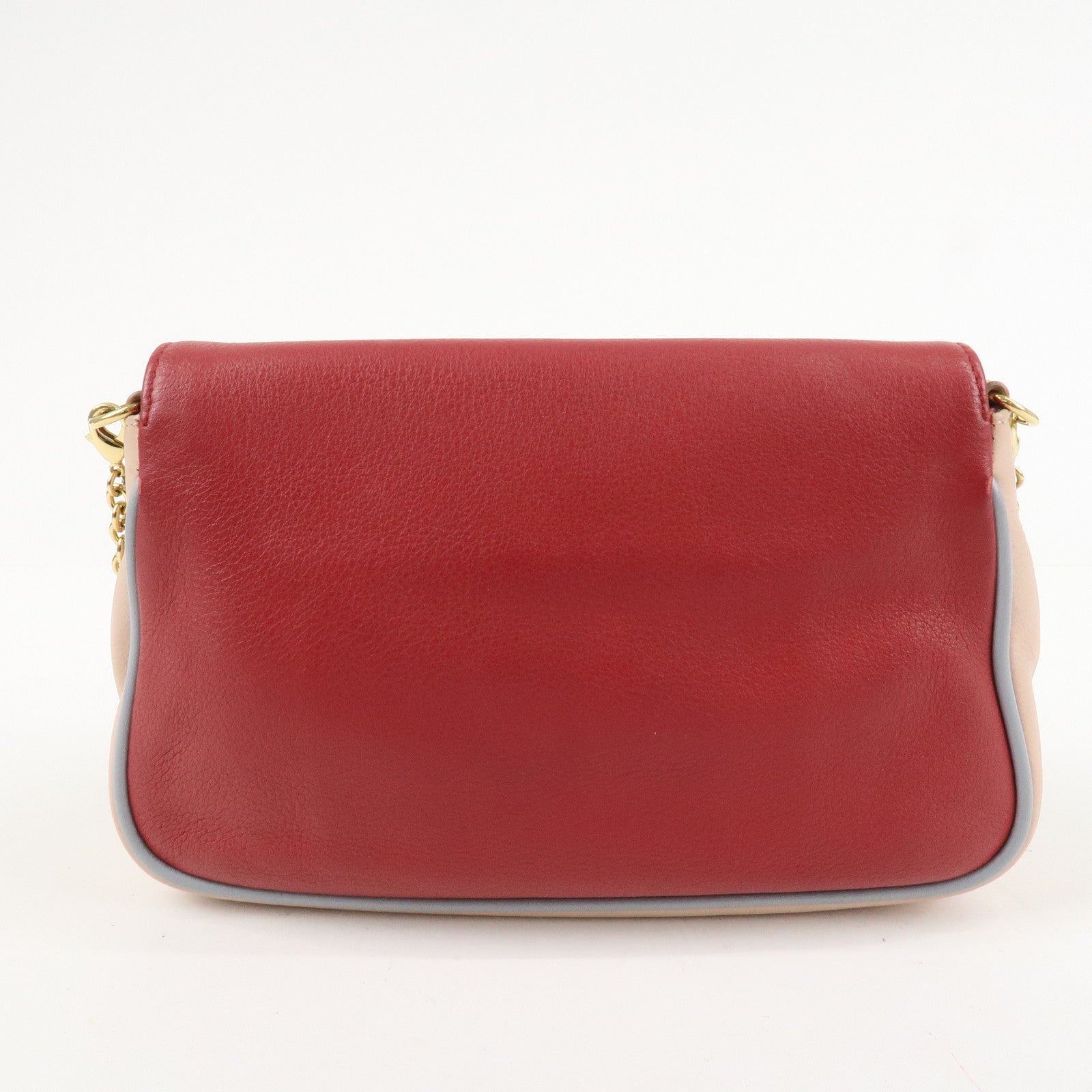 FENDI Leather Chain Shoulder Bag Purse Crossbody Bag Red 8M0276 Used