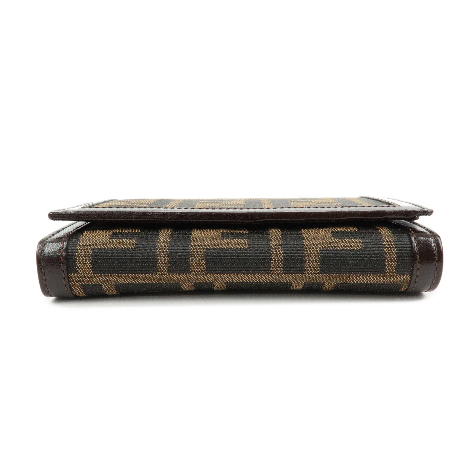 FENDI Zucca Canvas Leather Tri-fold Wallet Brown Black 31052