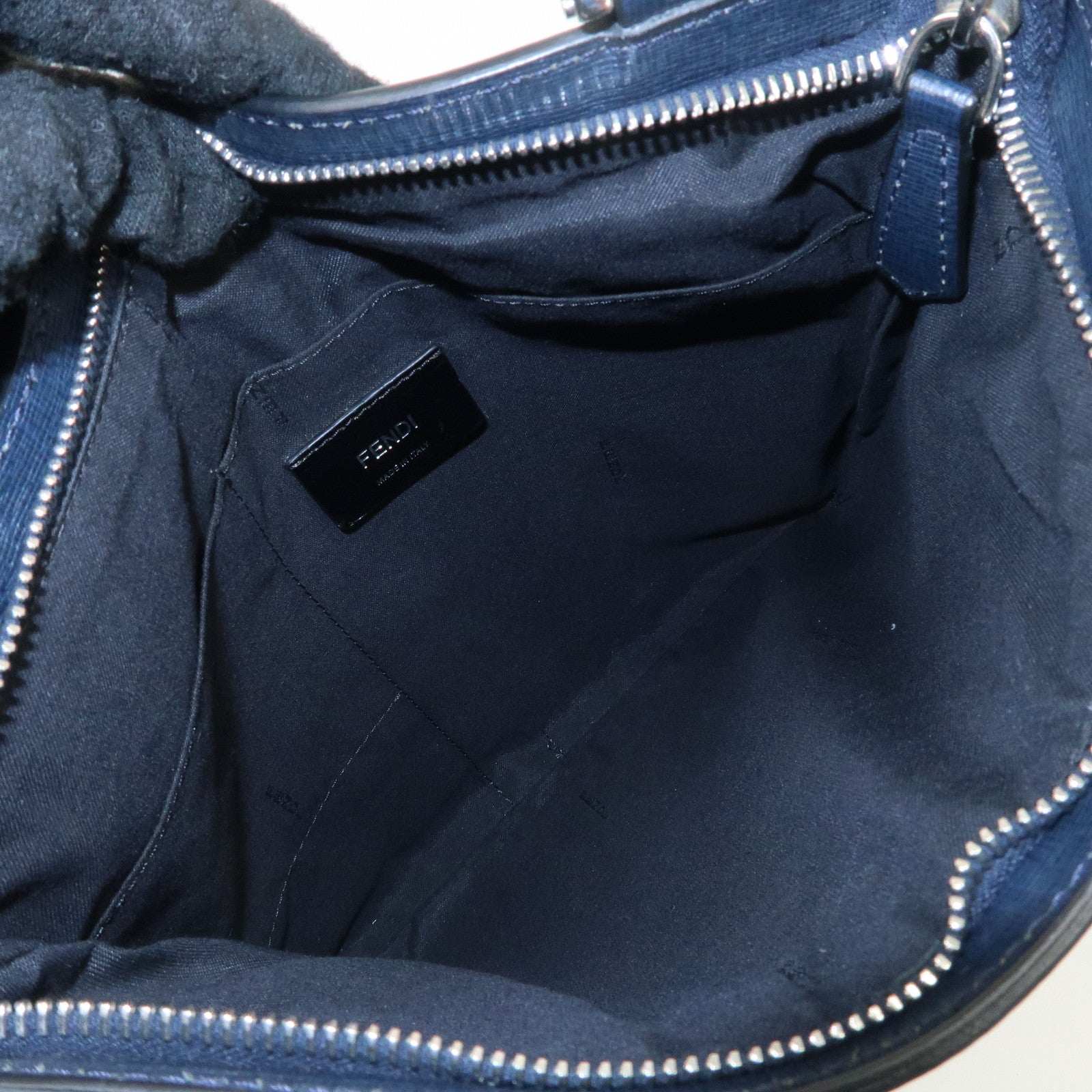 FENDI Logo Leather Shoulder Bag Crossbody Bag Navy 7VA357 Used