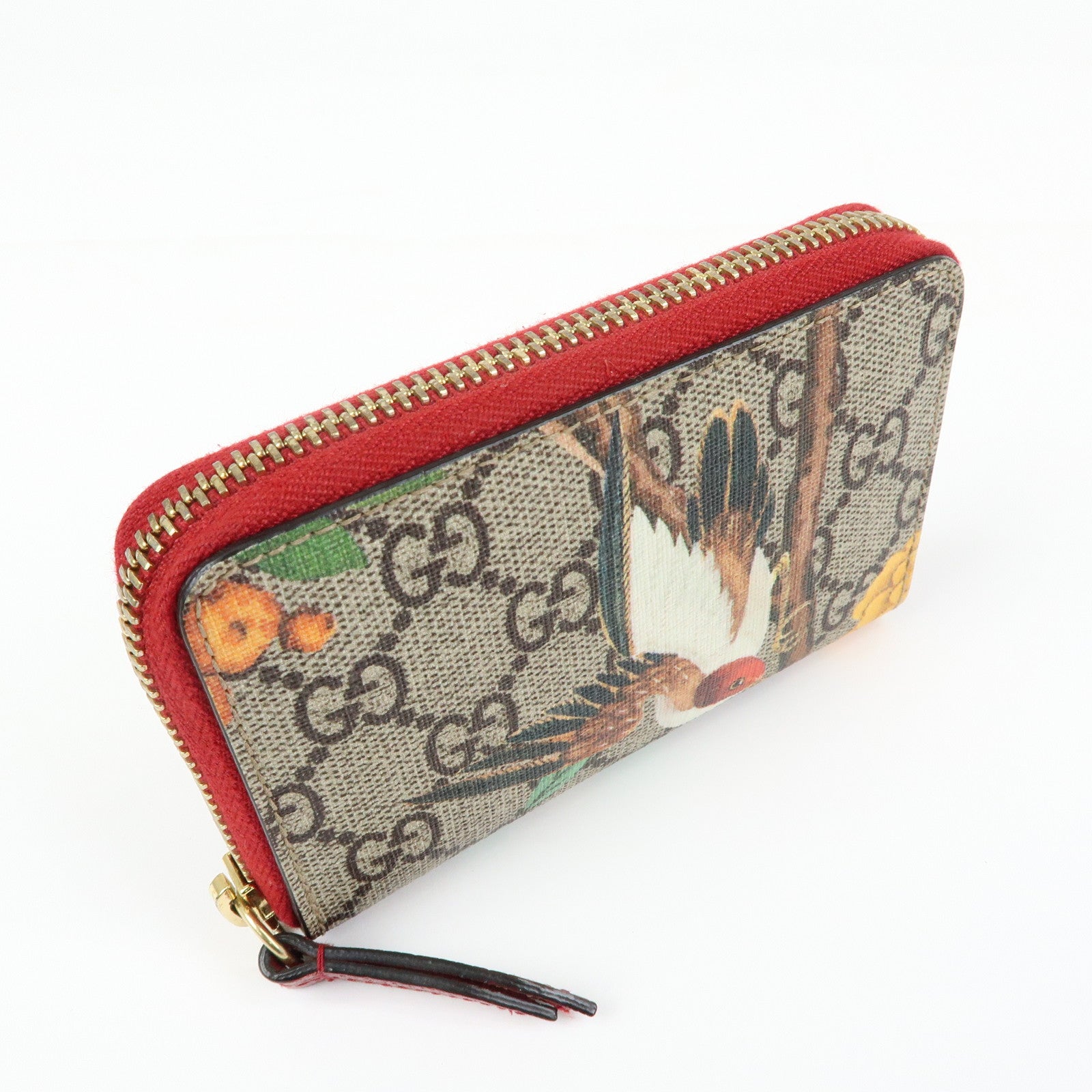 GUCCI Tian GG Supreme Leather Zippy Around Card Case Beige 424897