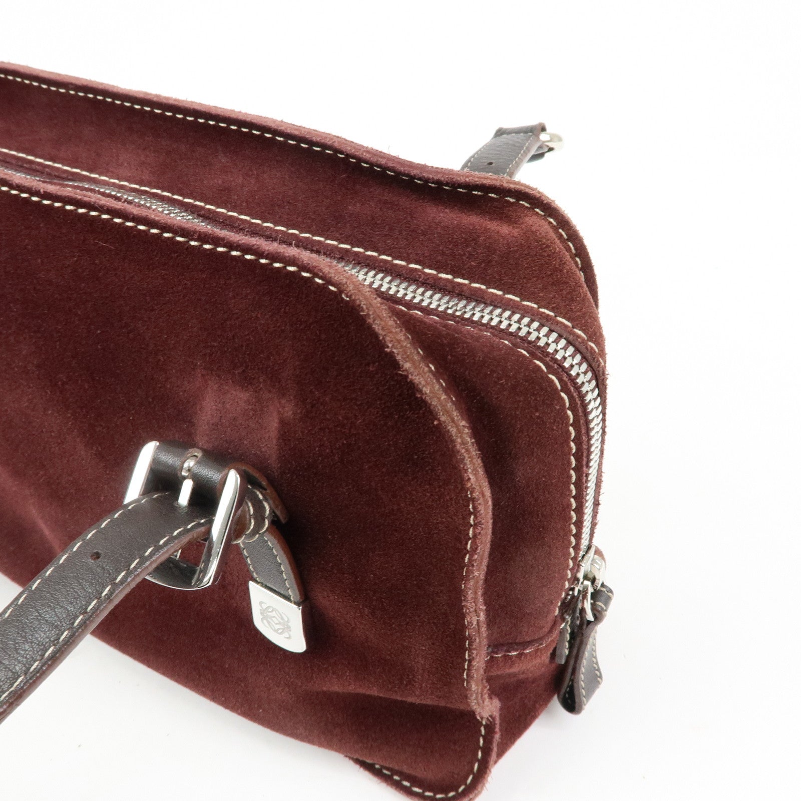 LOEWE Anagram Suede Leather Studs Hand Bag Bordeaux