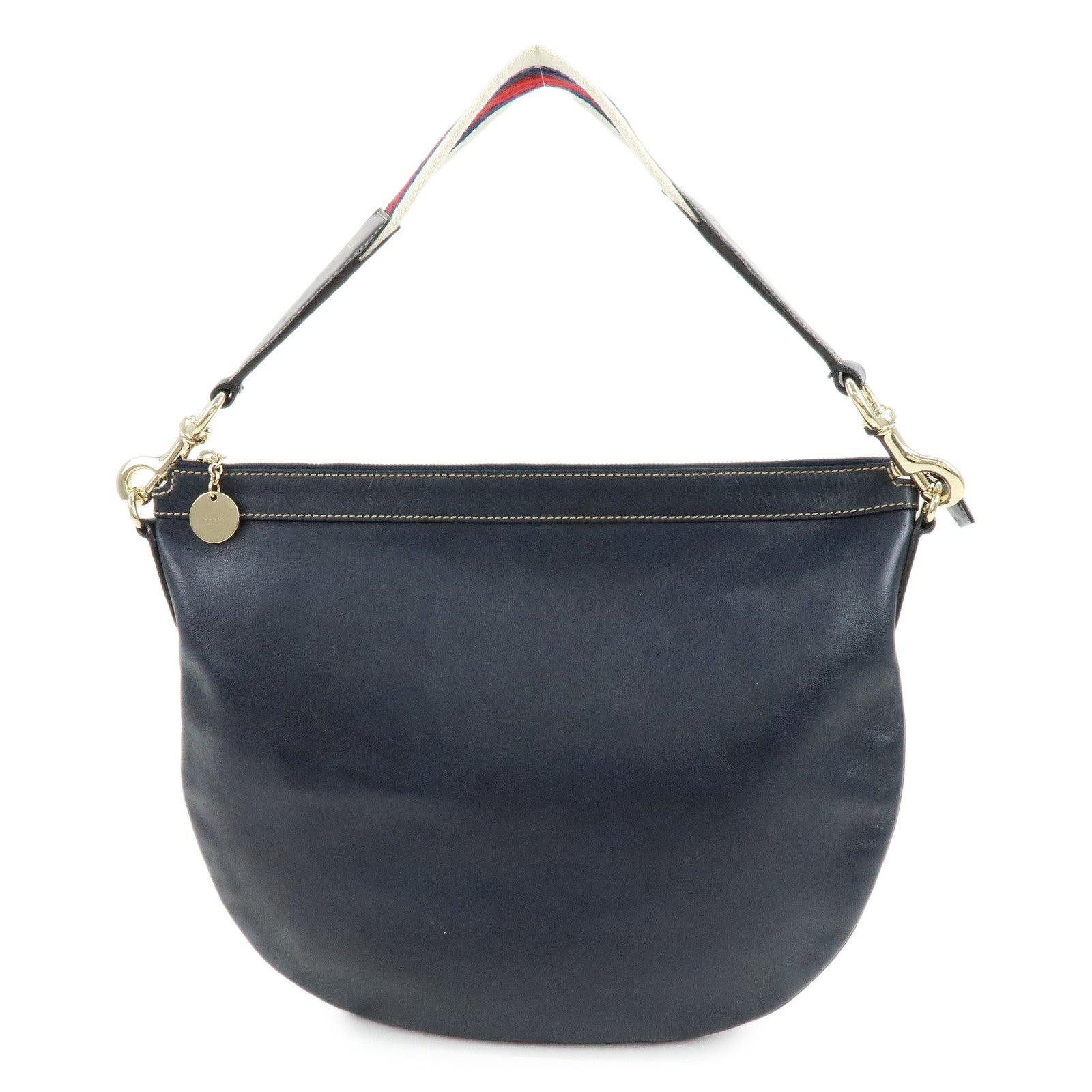 GUCCI Sherry Leather Shoulder Bag Hand Bag Navy 153032