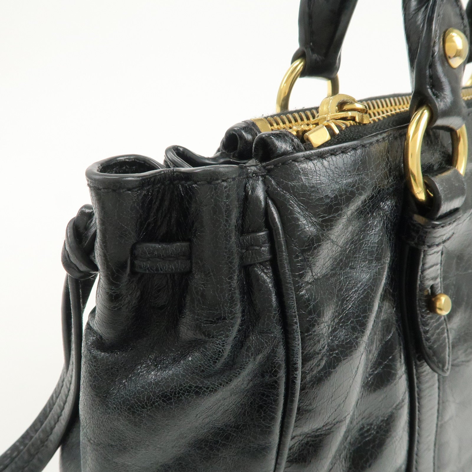 MIU MIU Vitello Shine Leather 2Way Bag Hand Bag Black 5BB893