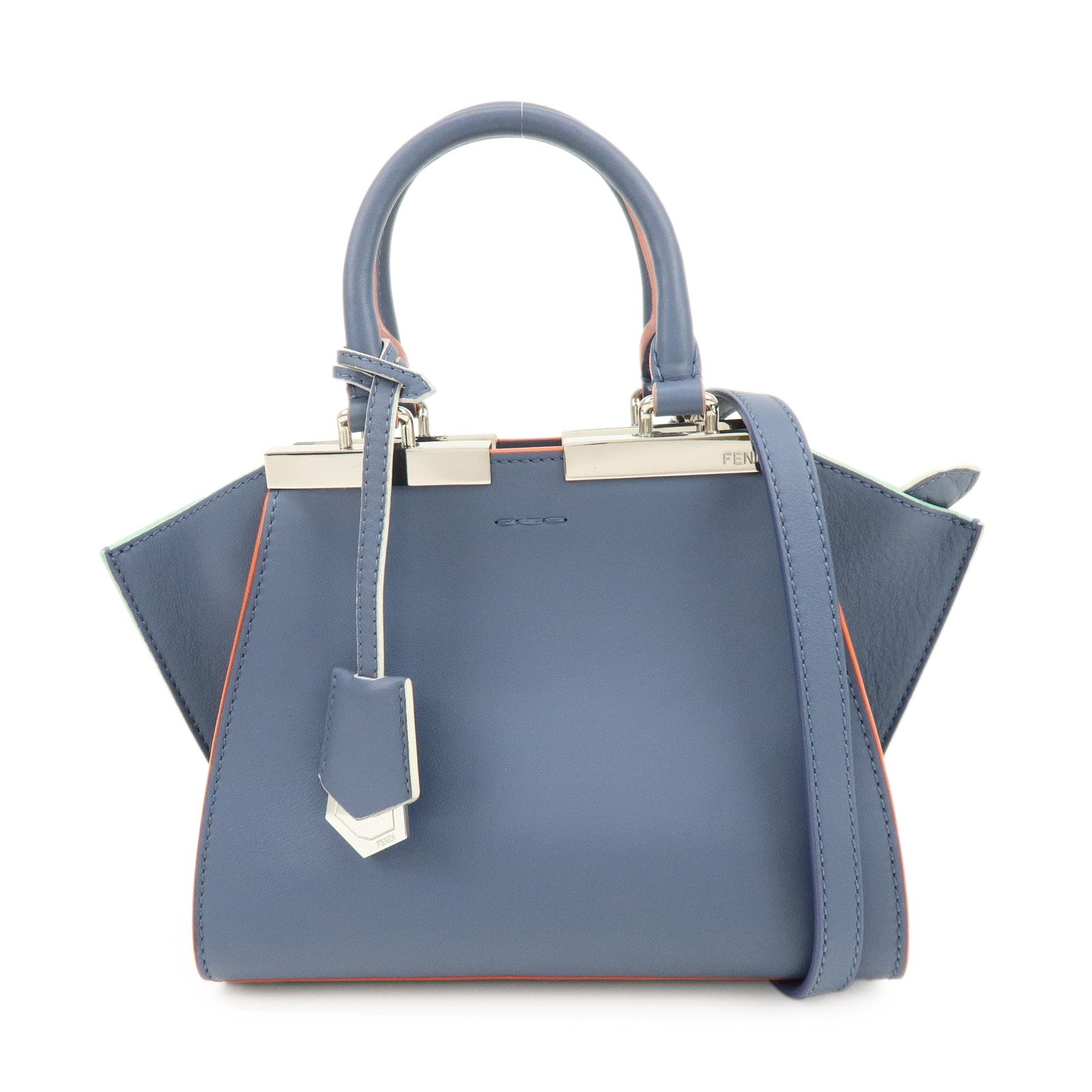 FENDI 3Jours Leather 2Way Bag Hand Bag Shoulder Bag Blue 8BH333
