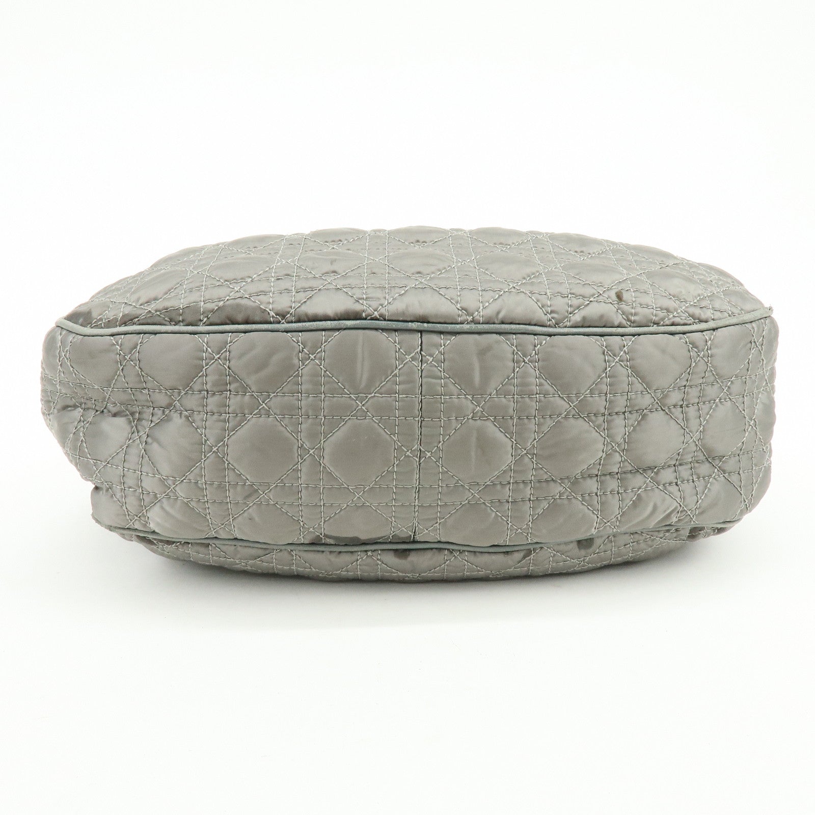 Christian Dior Cannage Nylon Leather Tote Bag Shoulder Bag Gray