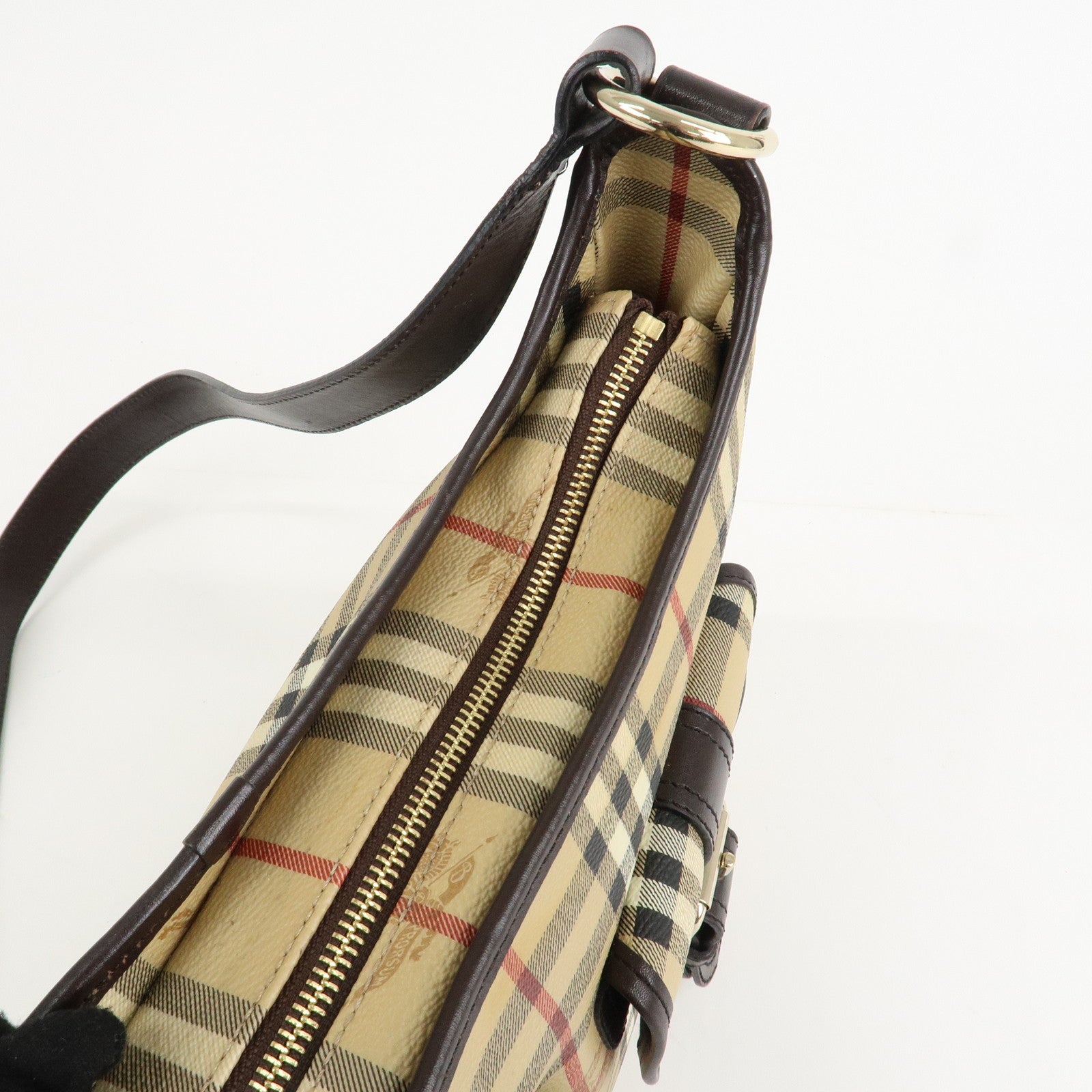 BURBERRY Nova Plaid Canvas Leather Shoulder Bag Hand Bag Used