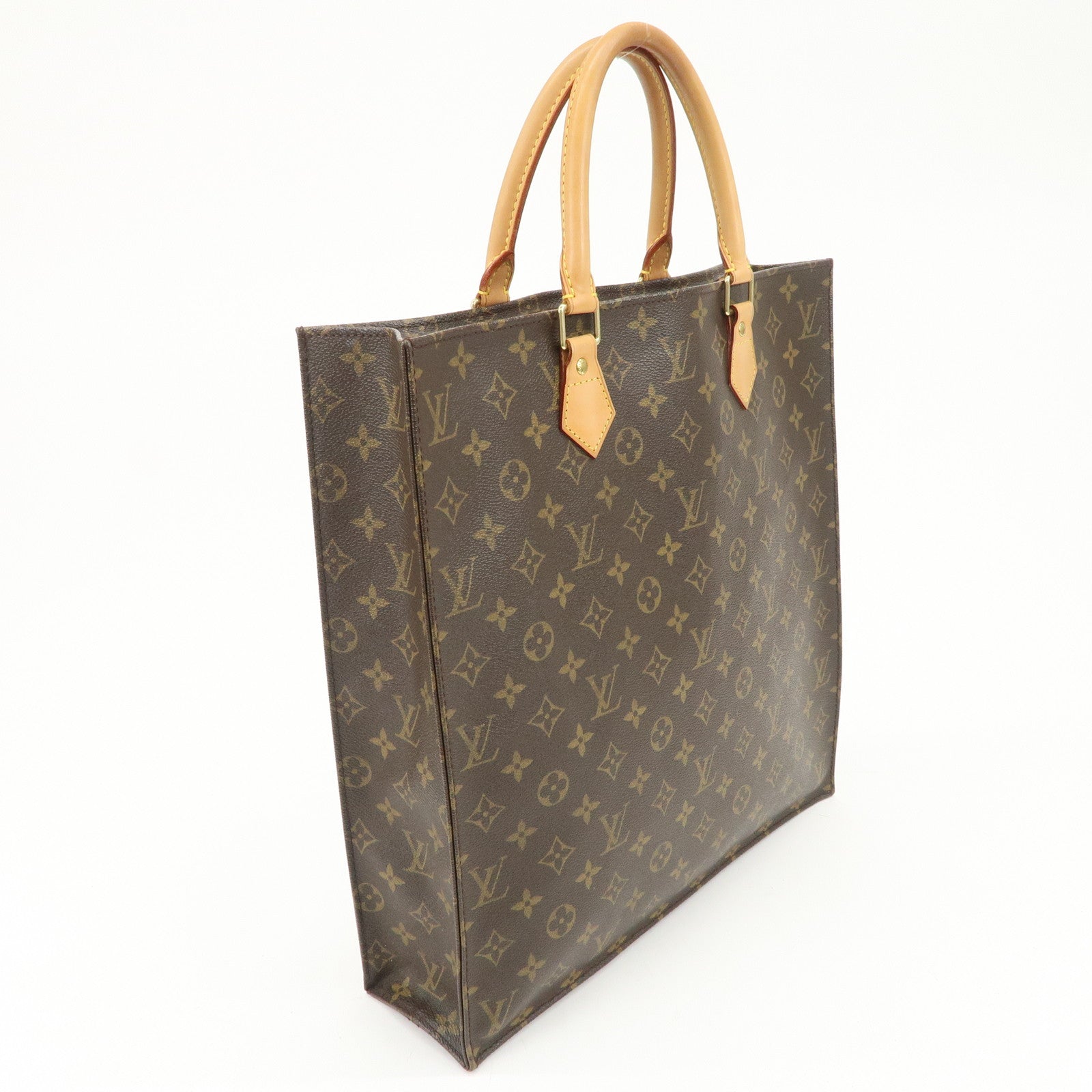 Louis Vuitton Monogram Sac Plat Tote Bag Hand Bag Brown M51140
