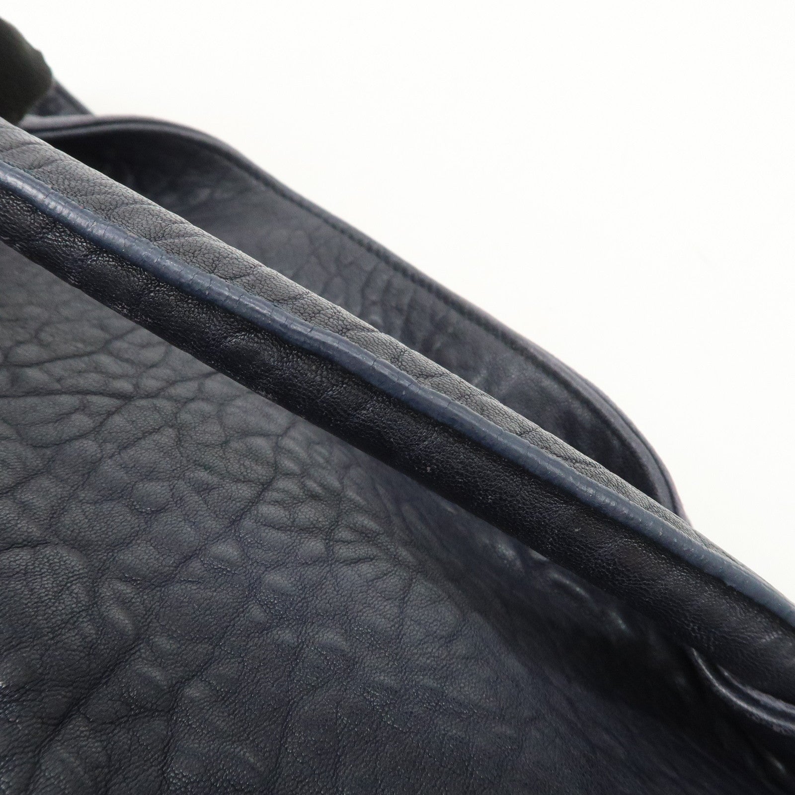 SAINT LAURENT Leather One Shoulder Bag Hand Bag Navy Silver HDW