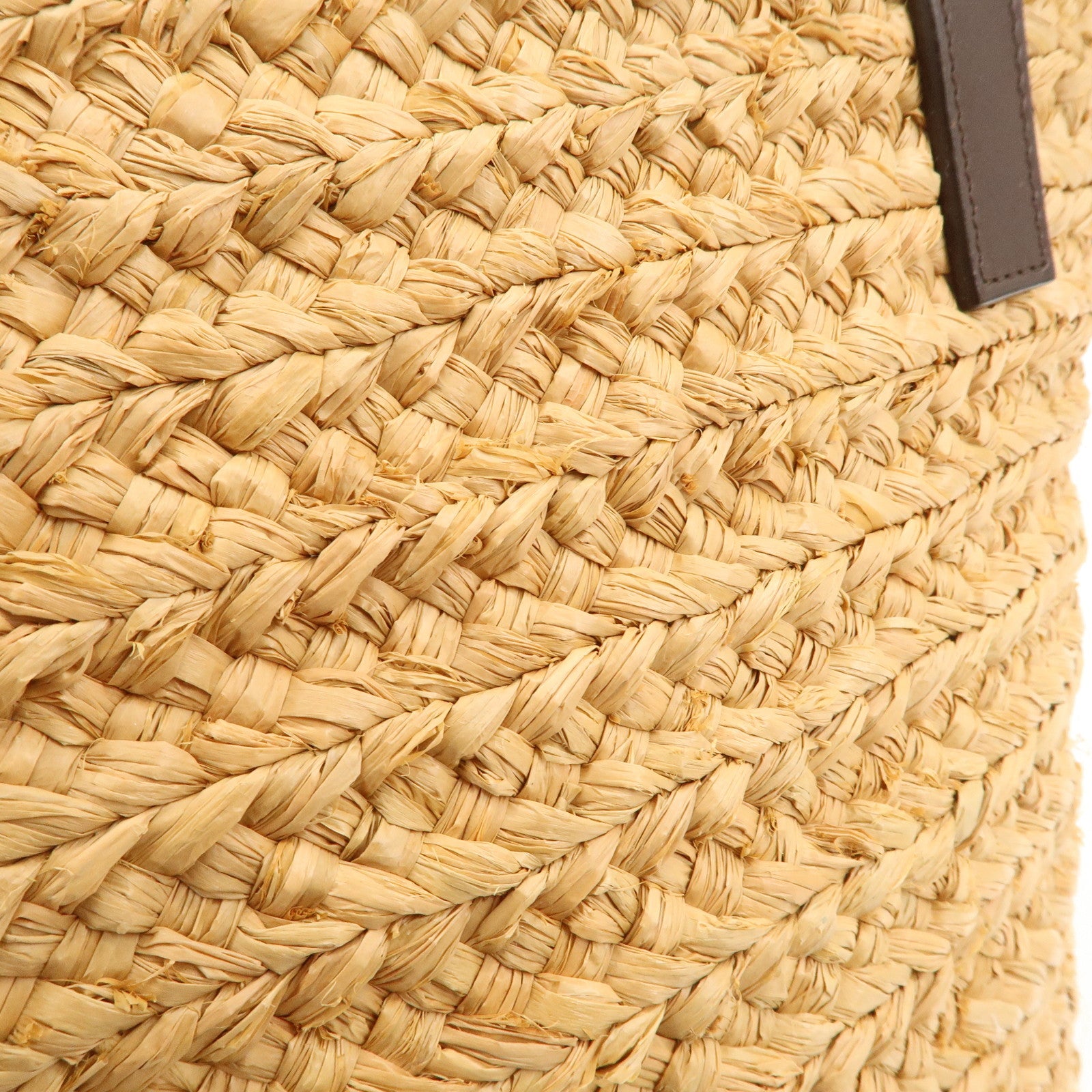 SAINT LAURENT Leather Raffia Tote Bag Shoulder Bag Beige Dark Brown Used