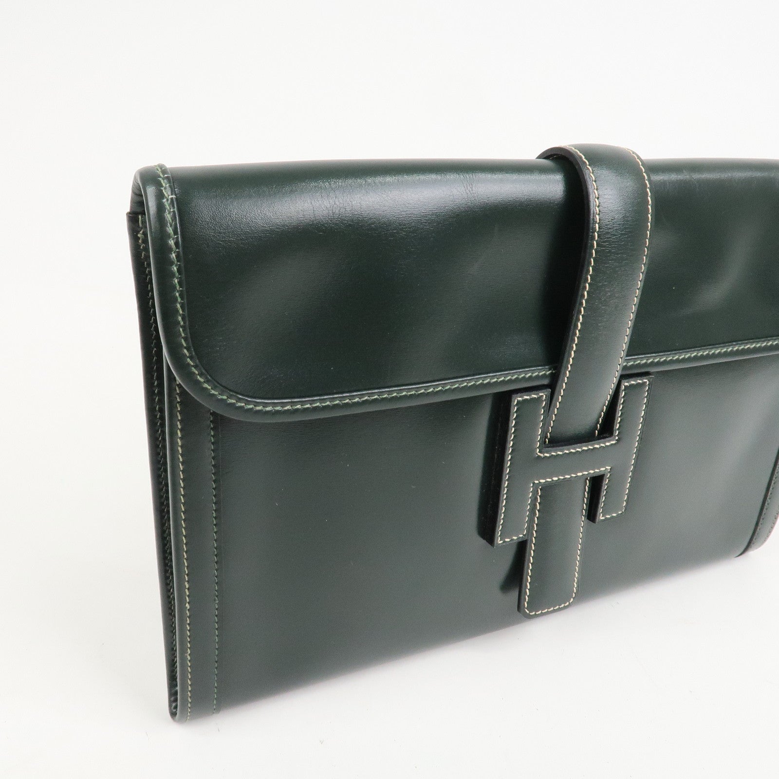 HERMES Box Calf Gige PM Clutch Bag O Stamped Dark Green