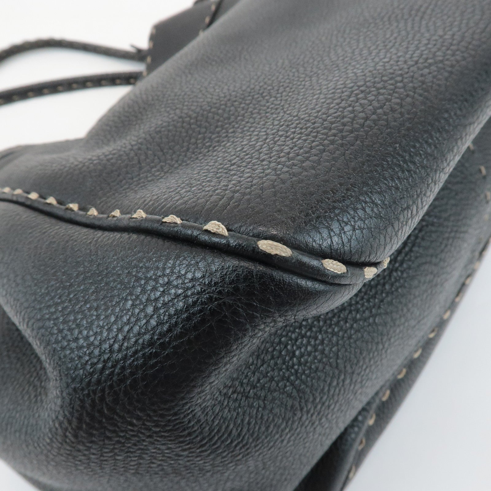 FENDI Selleria Leather Tote Bag Shoulder Bag Black 8BR489 Used