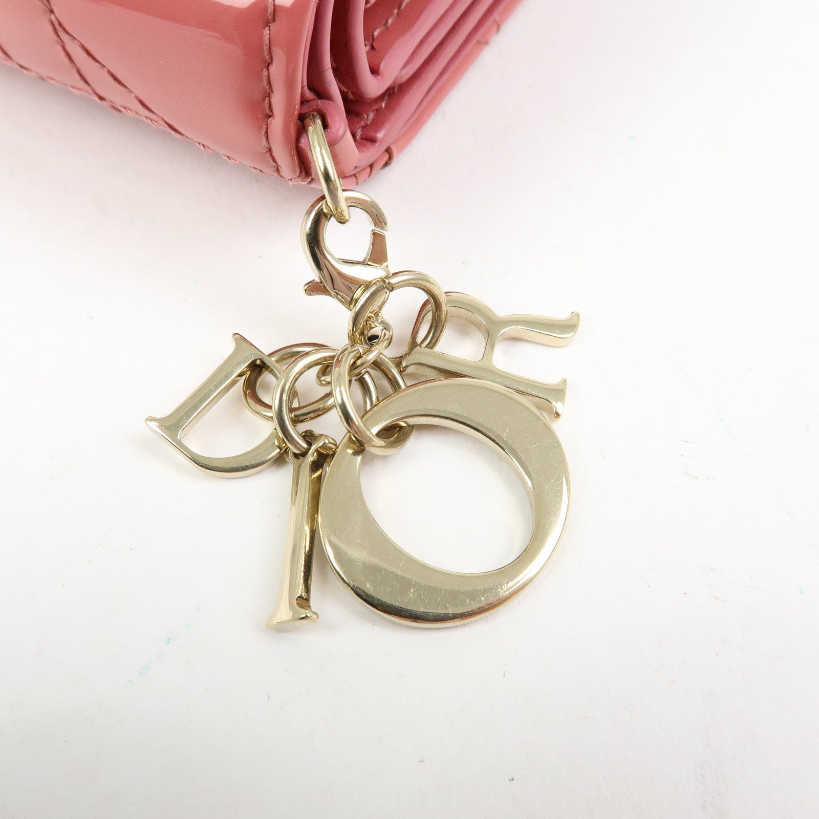 Christian Dior Cannage Patent Leather Bi-fold Compact Wallet Pink