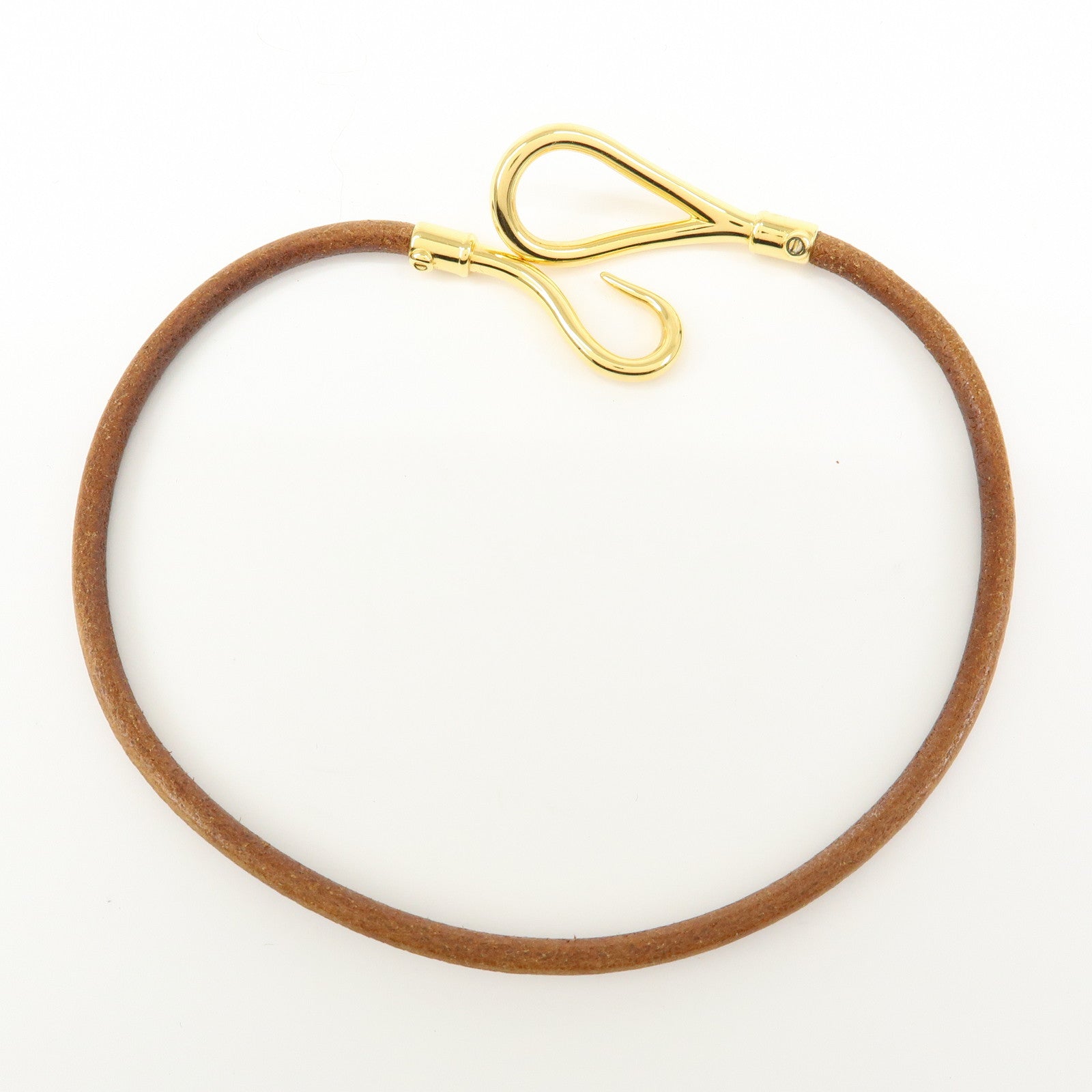 HERMES Jumbo Choker Leather Metal Bracelet Brown Gold