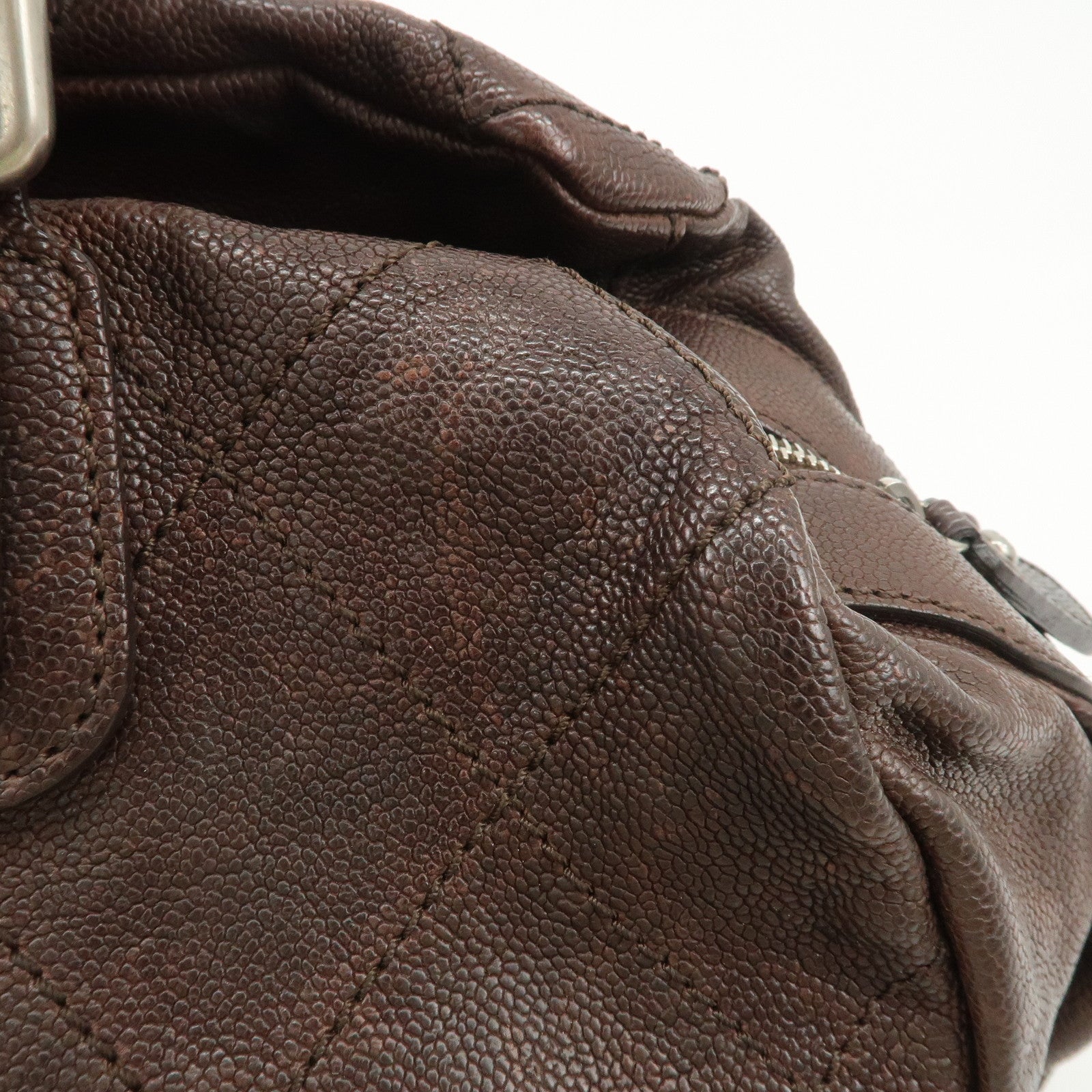 CHANEL COCO Mark Matelasse Caviar Skin Boston Bag Brown Gold HDW Used