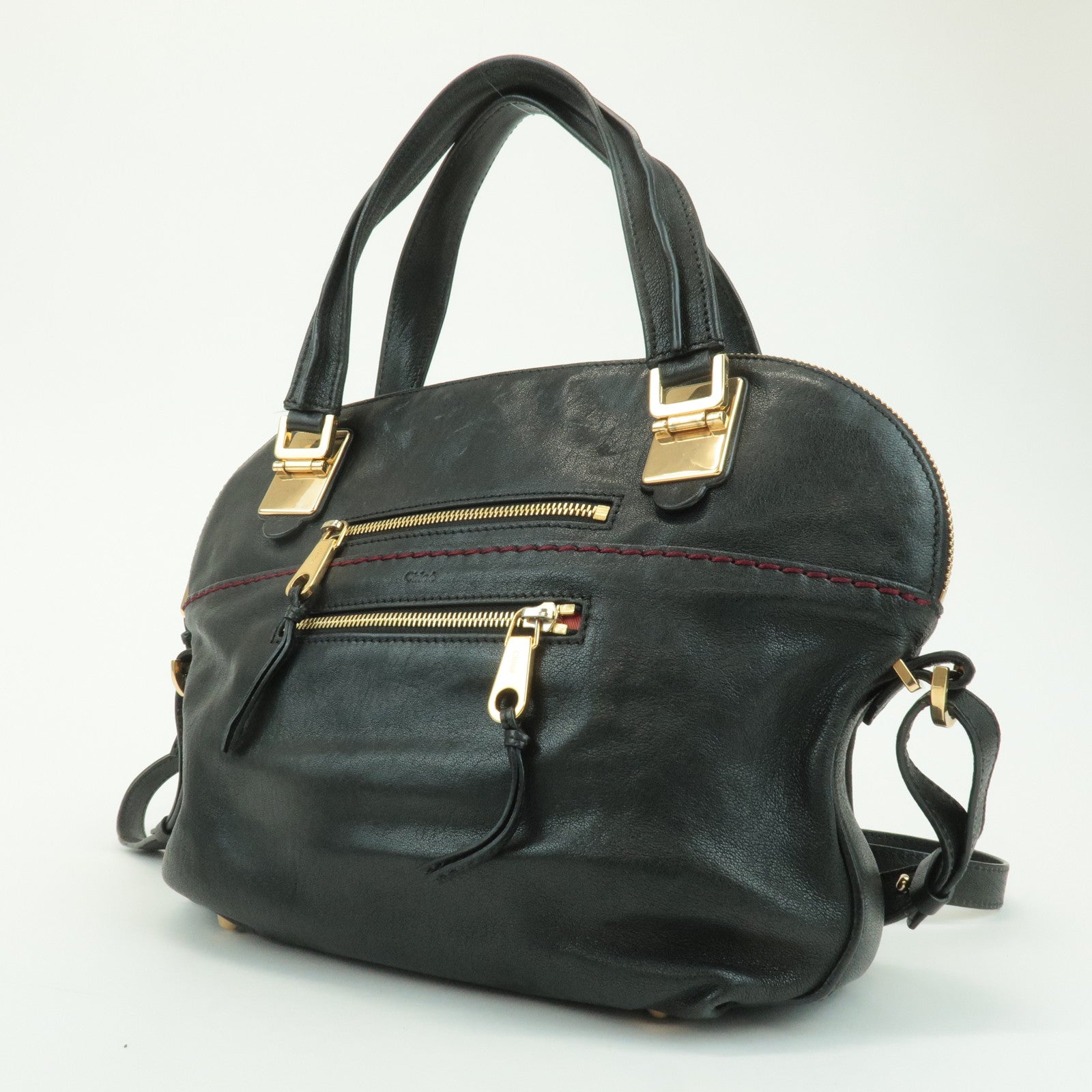 Chloe Angie Leather 2Way Tote Bag Hand Bag Shoulder Bag Black Used