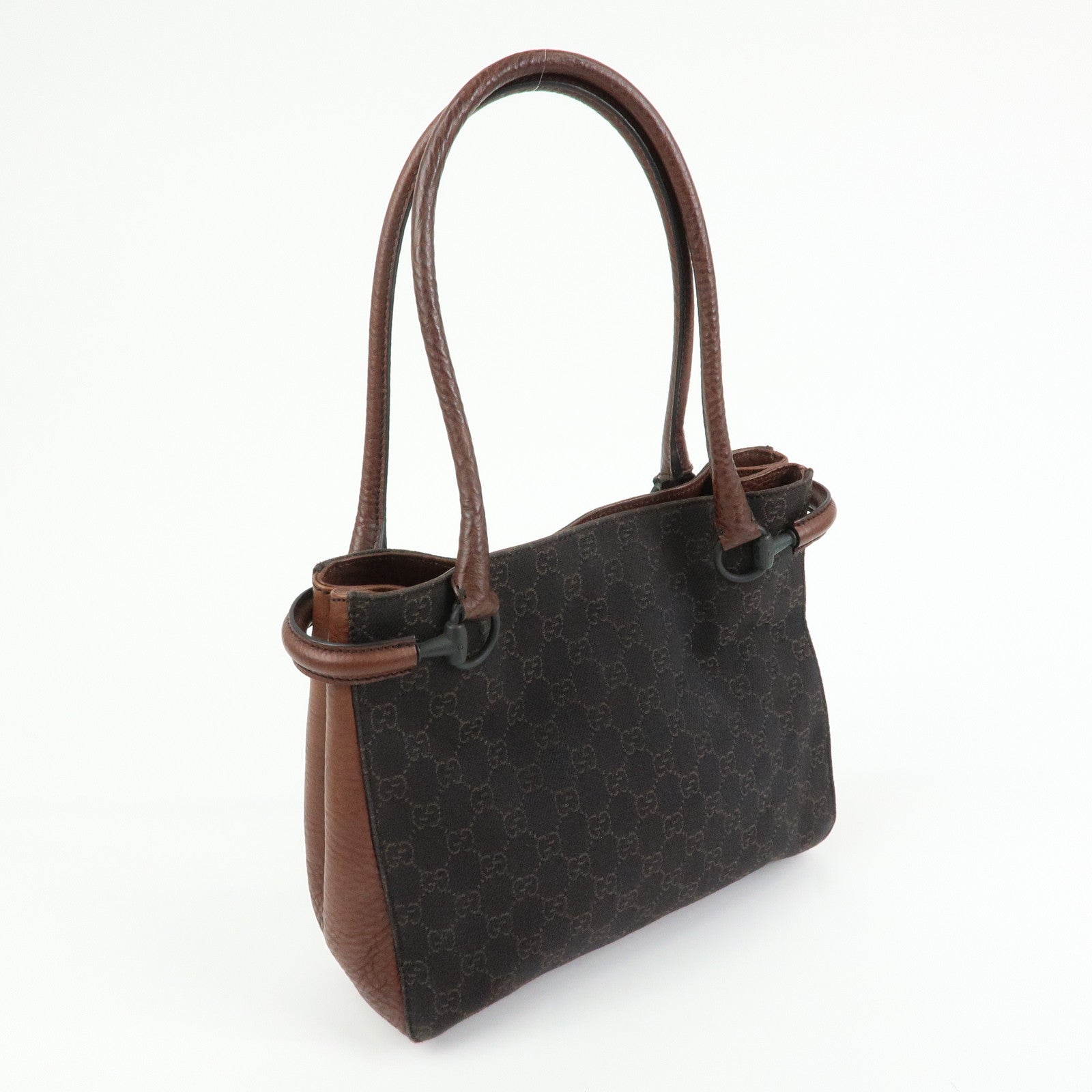 GUCCI Horsebit GG Canvas Leather Tote Bag Hand Bag Brown 101971