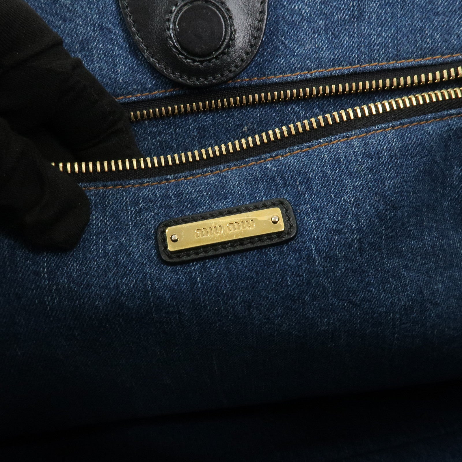 MIU MIU Denim Leather Tote Bag Shoulder Bag Navy 5BG024