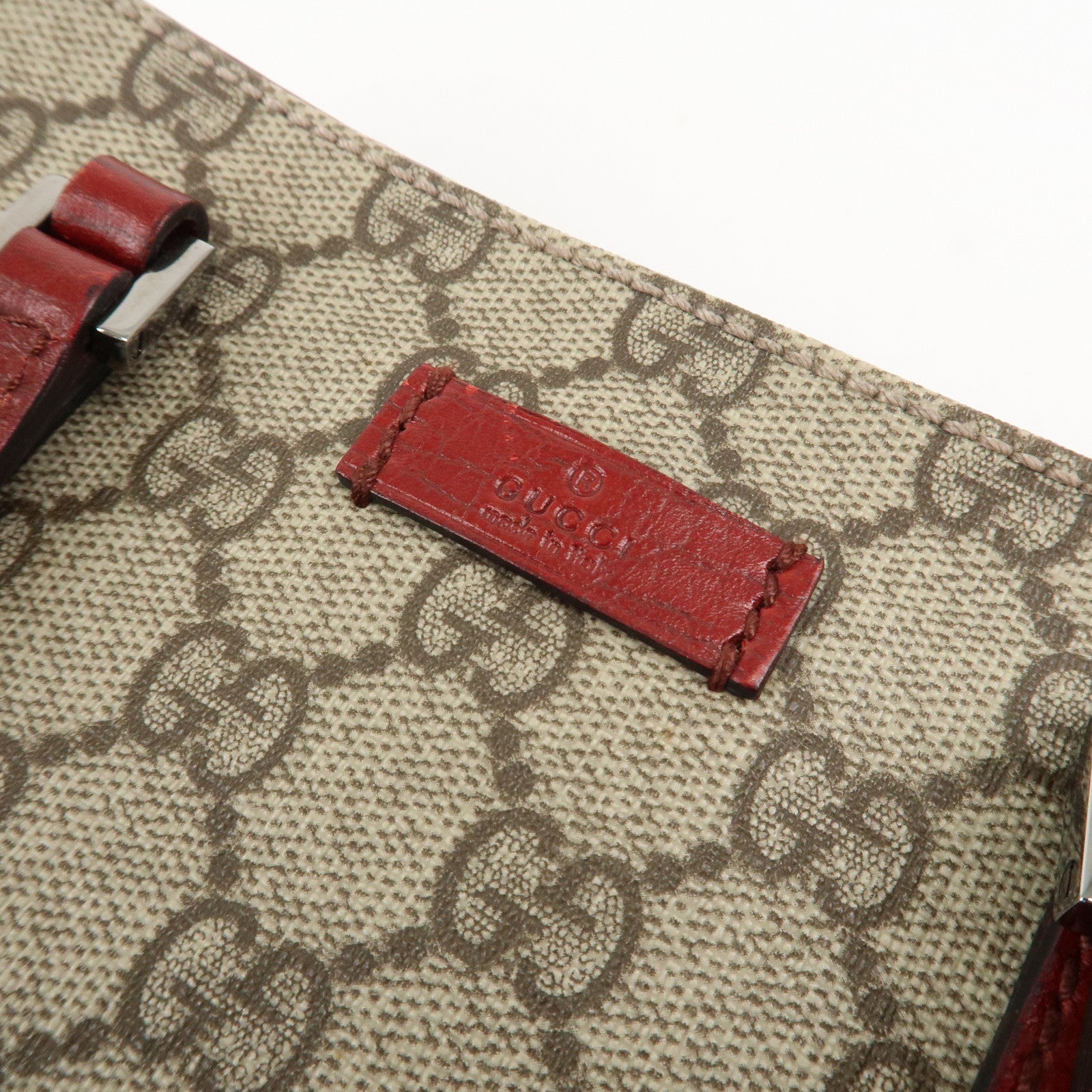GUCCI Gucci GG Supreme Leather Tote Bag Hand Bag Beige Red 117551