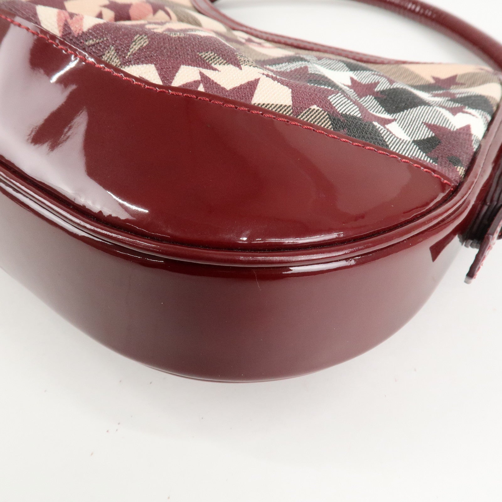 BURBERRY Patent Leather Nova Plaid PVC Shoulder Bag Hand Bag Beige Wine Used