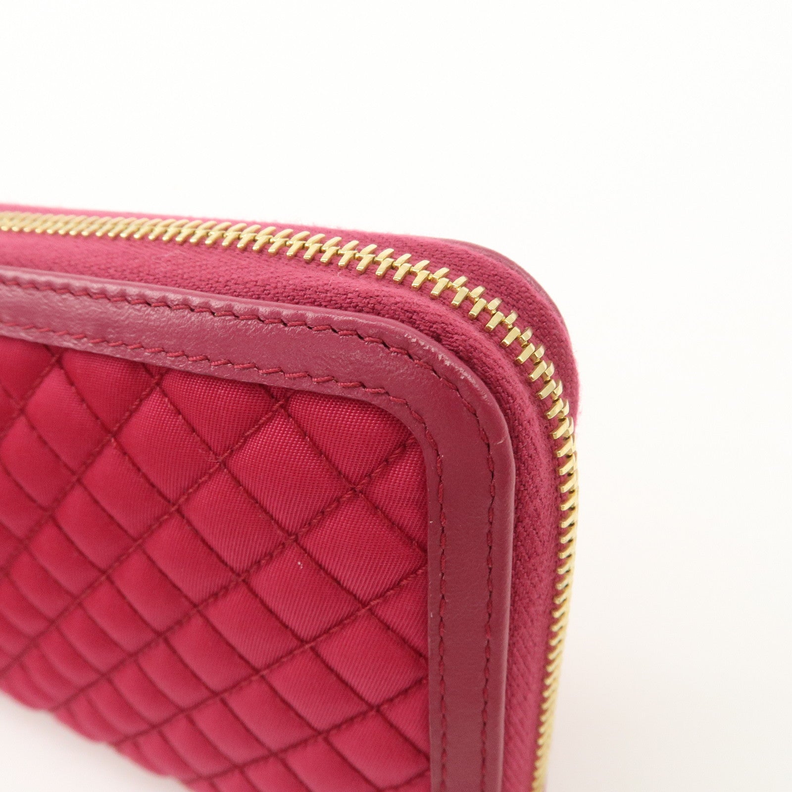 PRADA Nylon Saffiano Leather Round Zippy Long Wallet Pink 1M0506 Used
