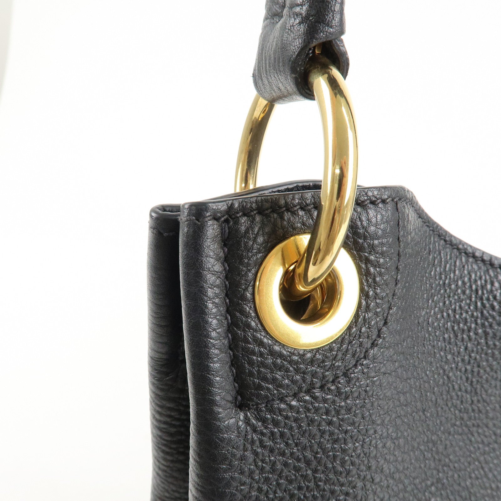 PRADA VITTELLO PHOENIX Triangle Logo Leather Shoulder Bag Black 1BC051 Used