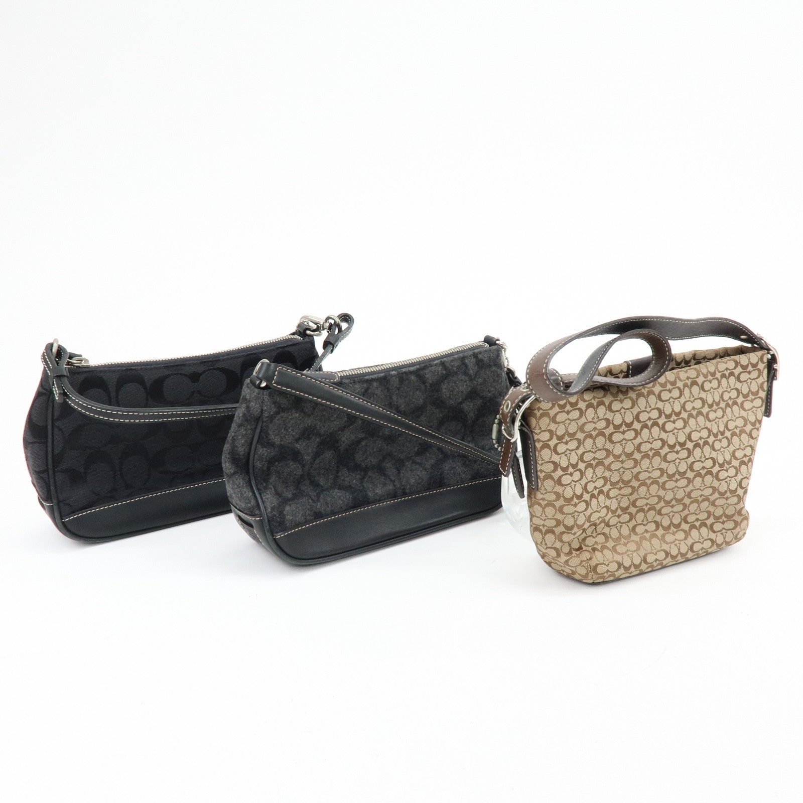 COACH Set of 3 Signature Canvas Leather Wool Shoulder Bag Hand Bag