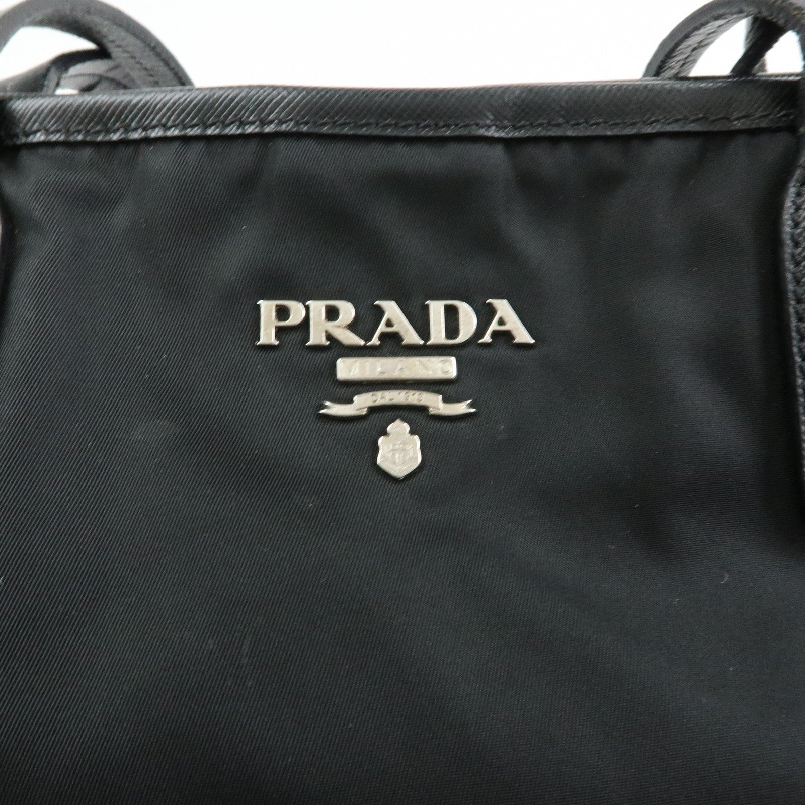 PRADA Logo Nylon Leather Tote Bag Shoulder Bag Hand Bag Black