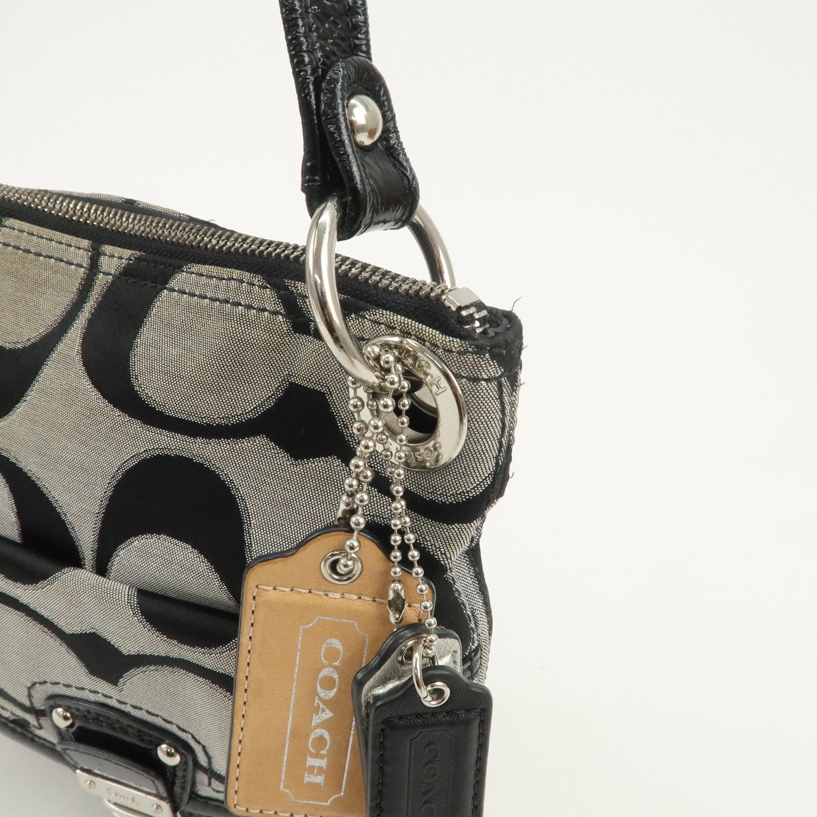 COACH Signature Canvas Leather Set of 2 Hand Bag Black Light Brown