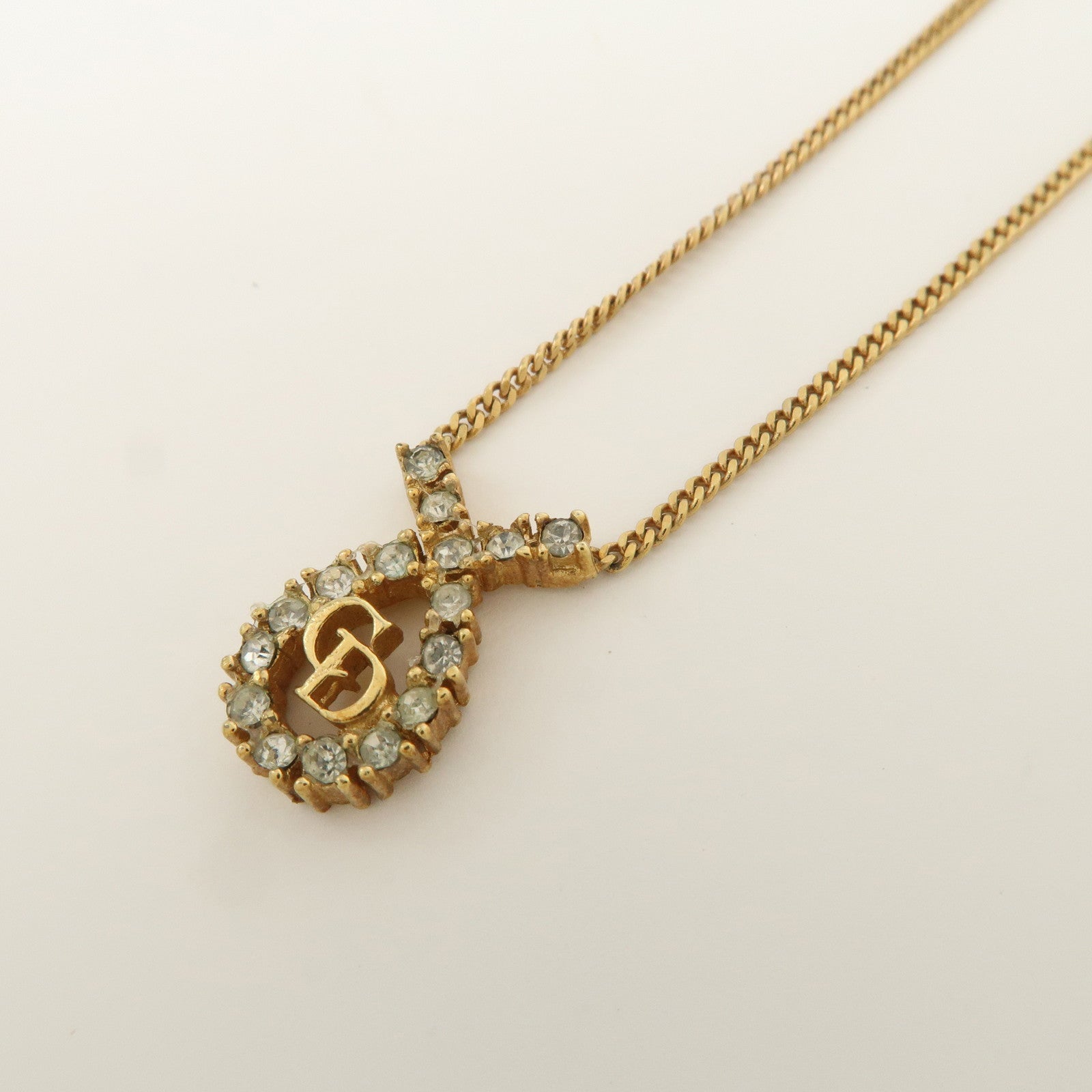Christian Dior CD Logo Metal Rhinestone Necklace Choker Gold