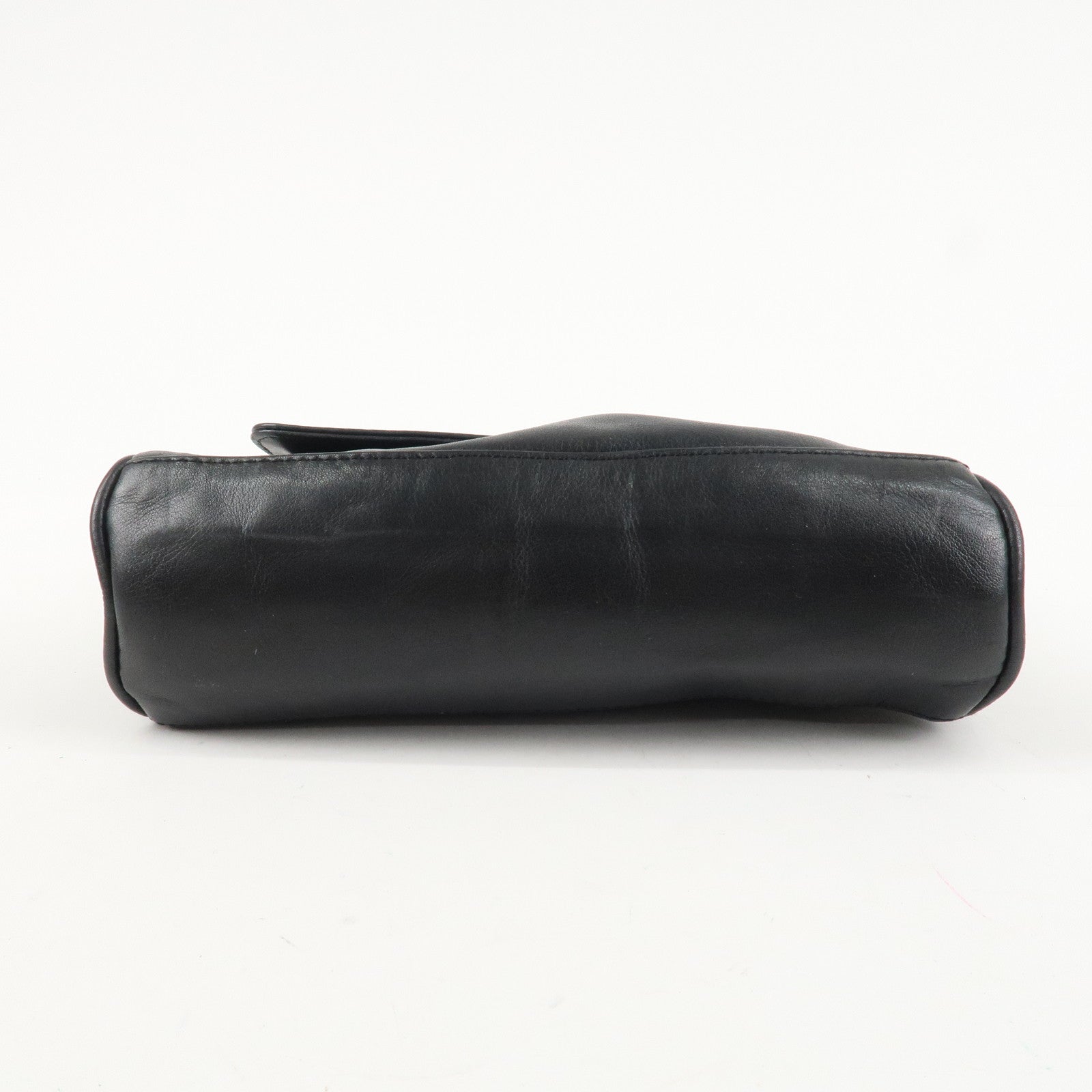 FENDI Leather Hand Bag Tassel Charm Gold Hardware Black Used