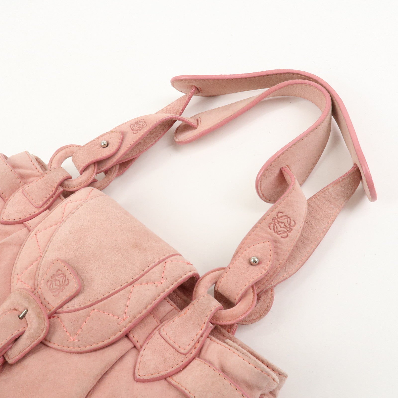 LOEWE Anagram Suede Shoulder Bag Hand Bag Pink