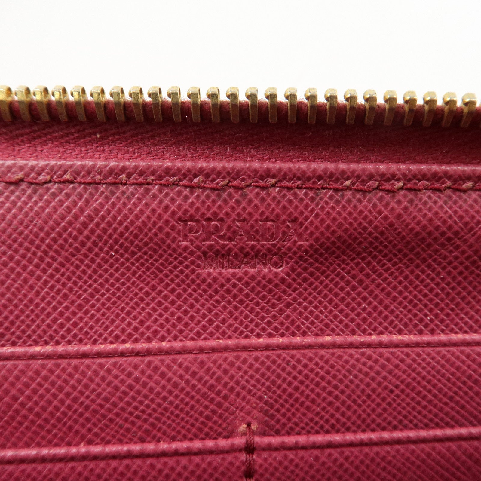 PRADA Logo Saffiano Leather Round Zippy Long Wallet Pink 1M0506 Used