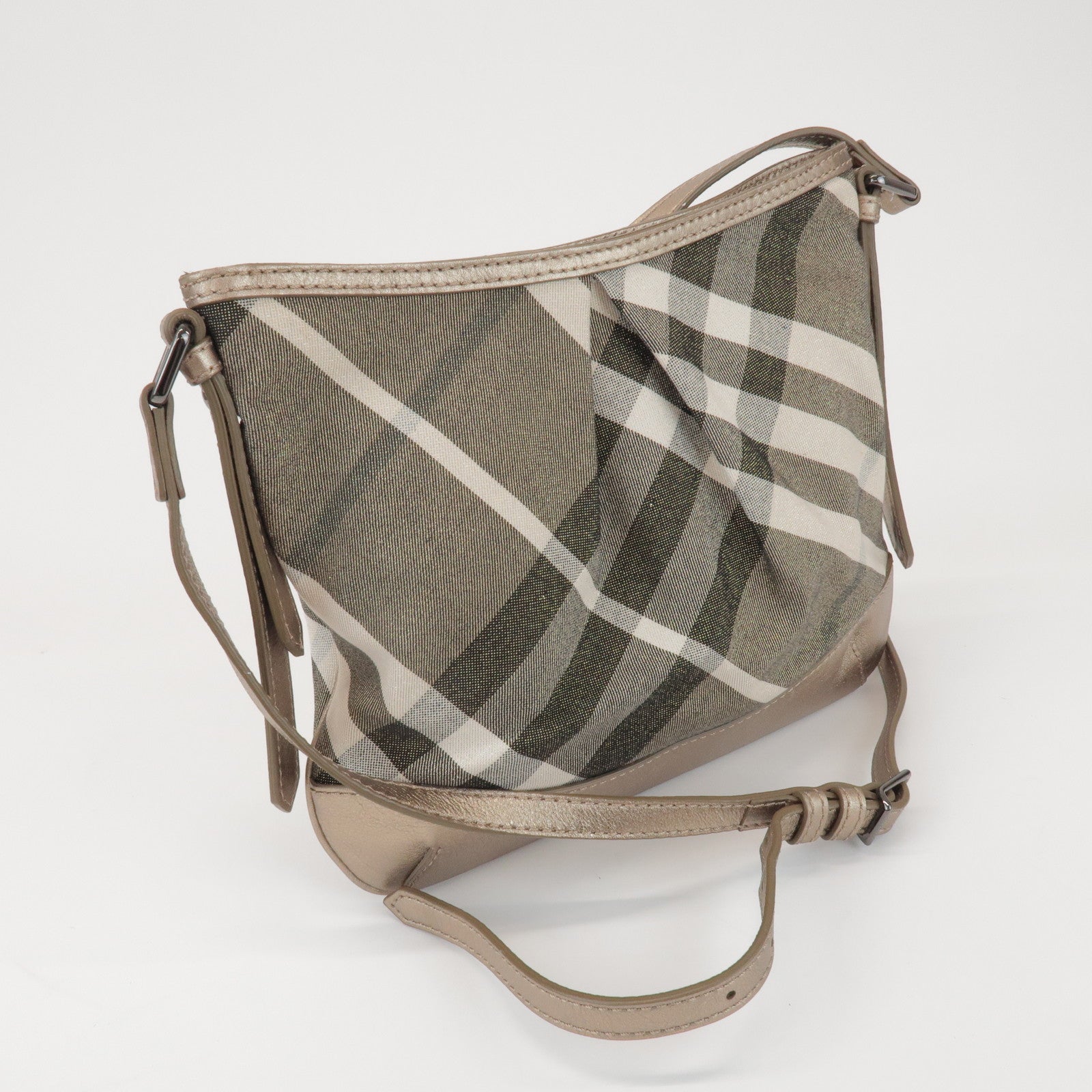 BURBERRY Canvas Leather Plaid Shoulder Bag Crossbody Bag Gold