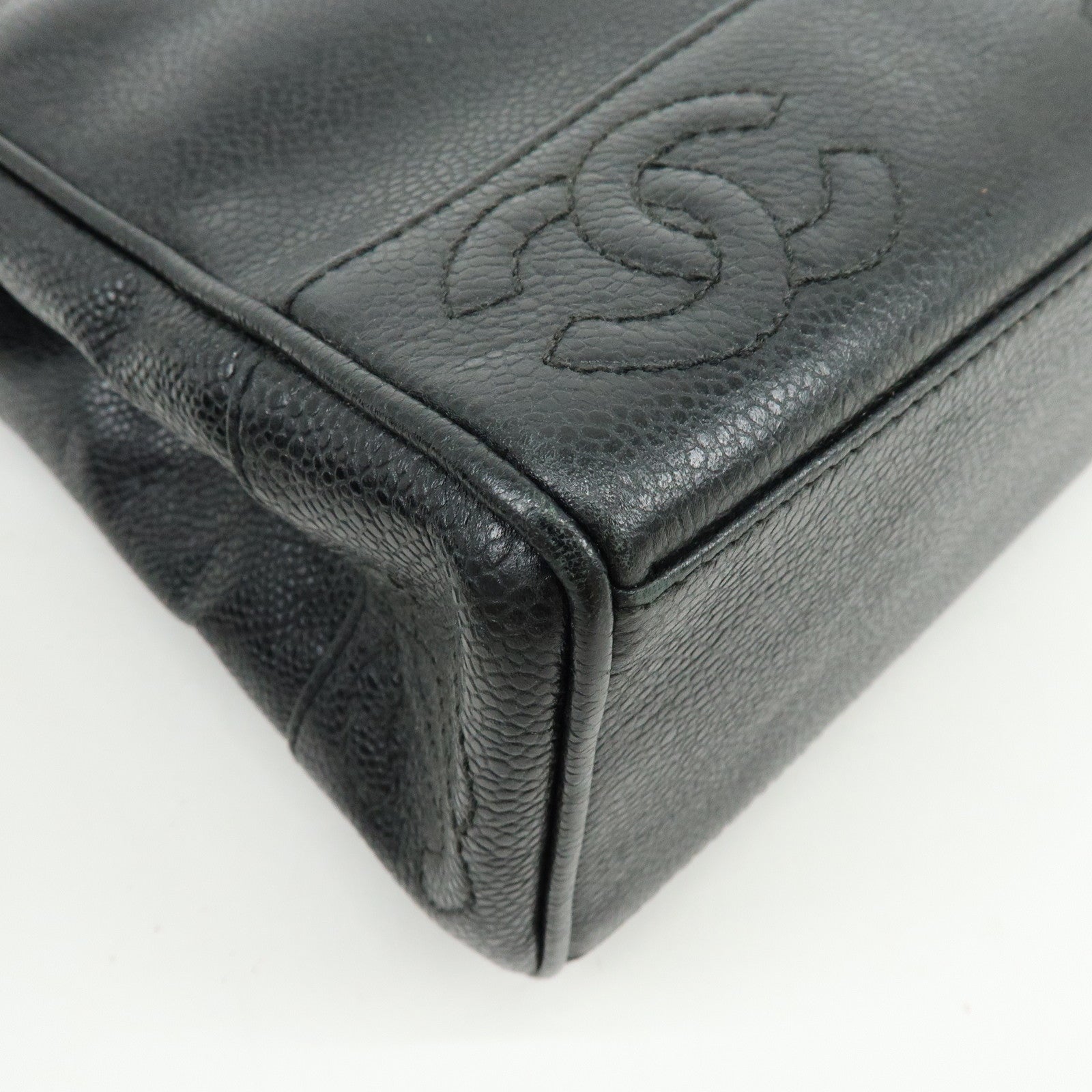 CHANEL Triple COCO Mark Caviarskin Chain Shoulder Bag Black