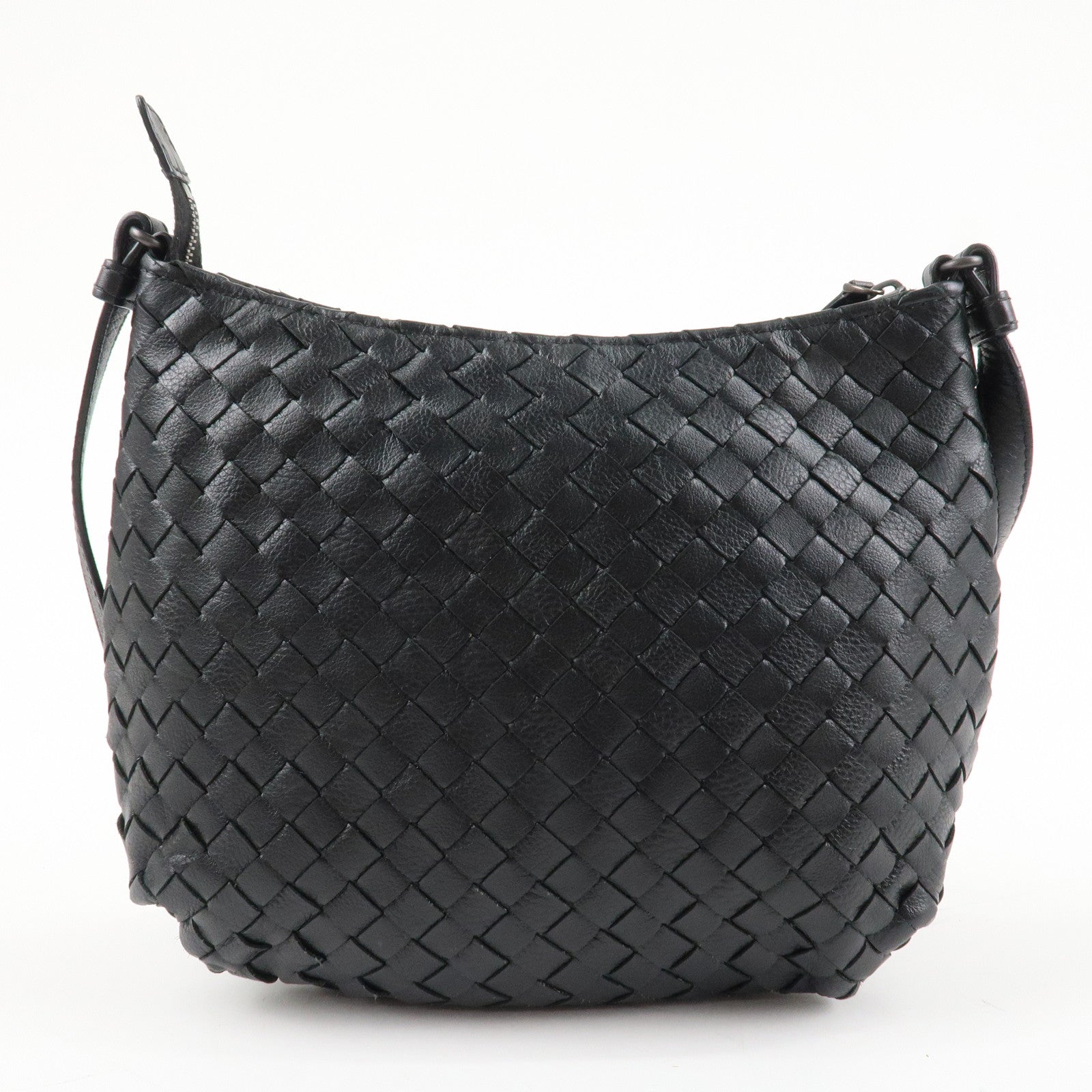BOTTEGA VENETA Intrecciato Leather Shoulder Bag Black Used