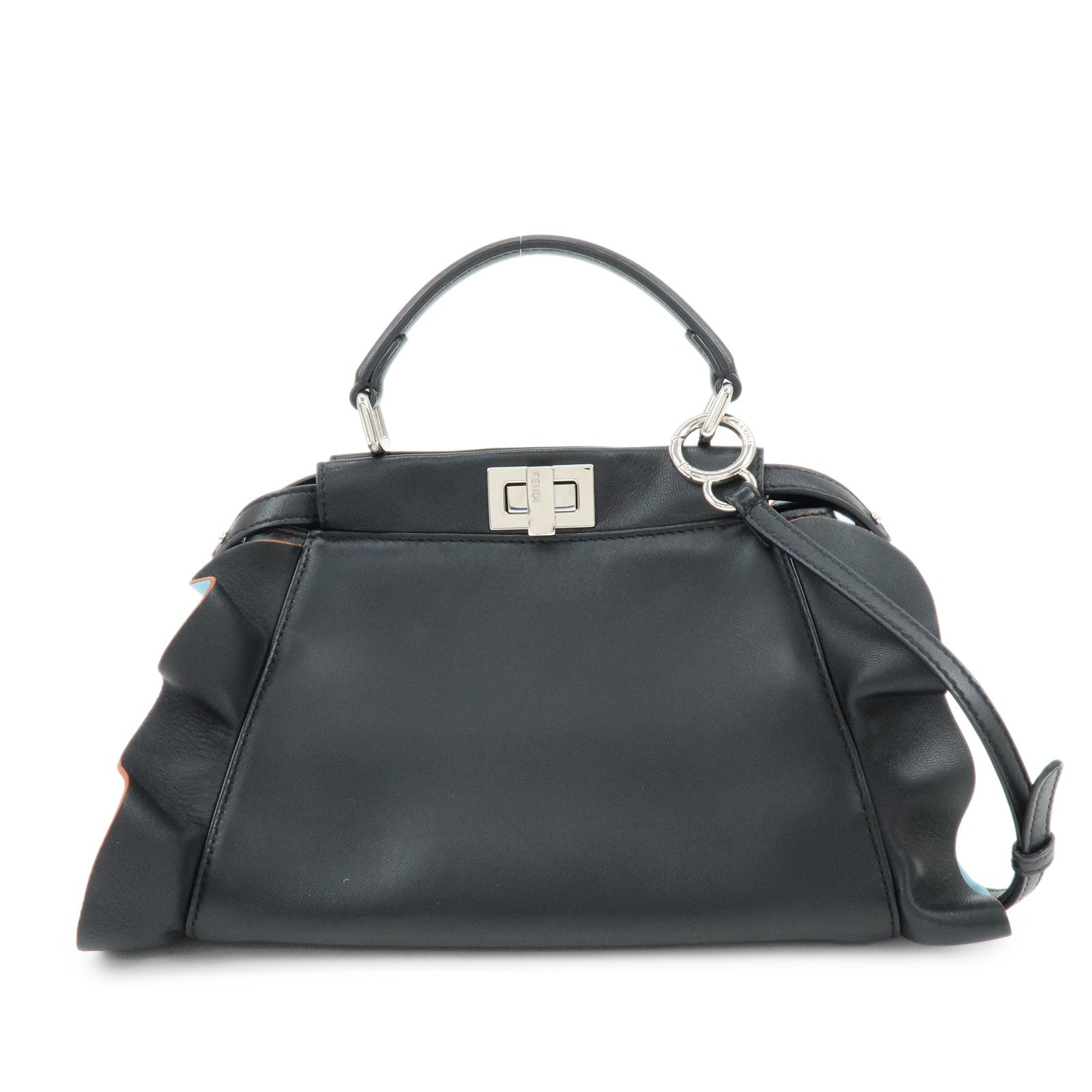 FENDI Mini Peekaboo Leather 2Way Shoulder Hand Bag Black 8BN244