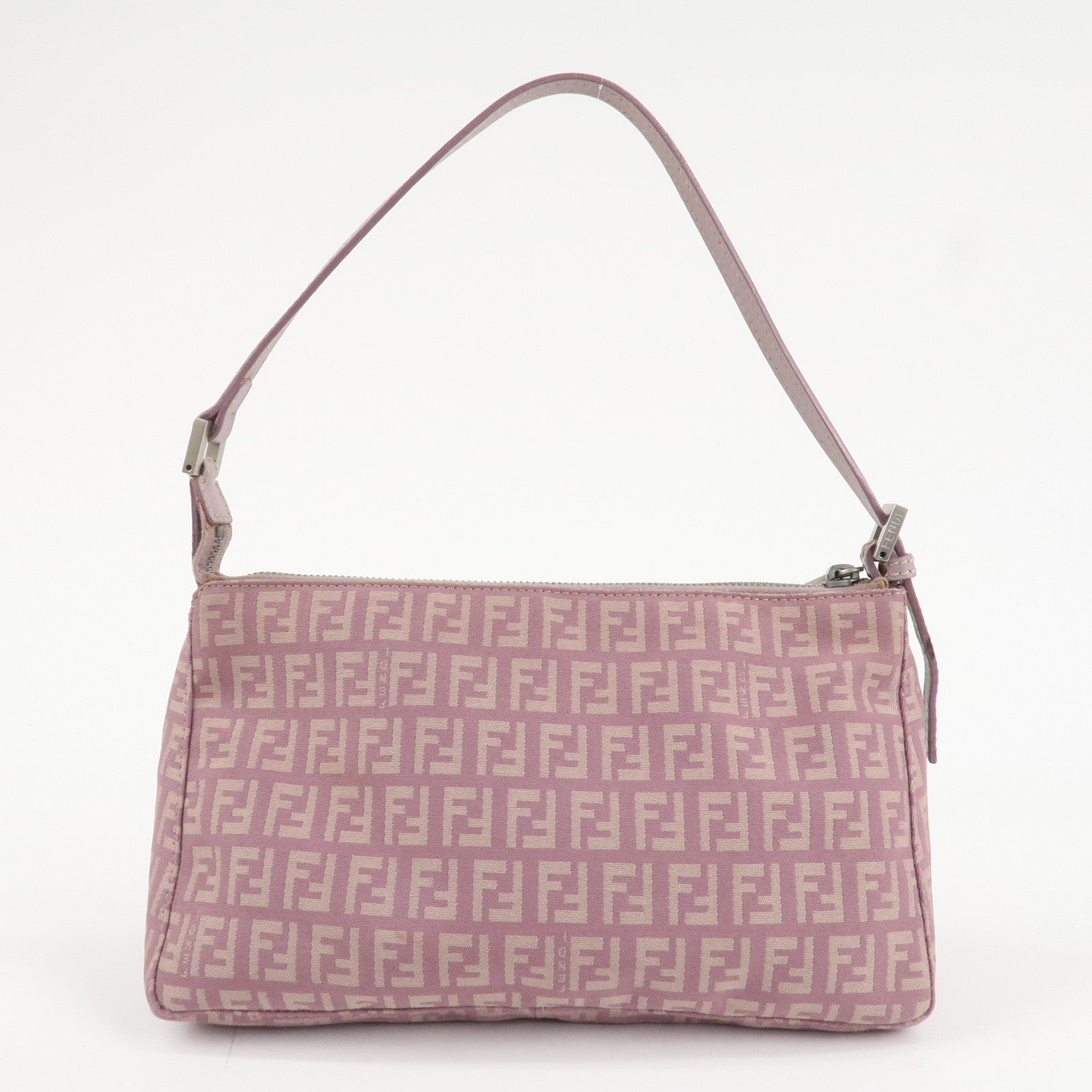 FENDI Zucchino Canvas Leather Shoulder Bag Pink 8BR267 Used