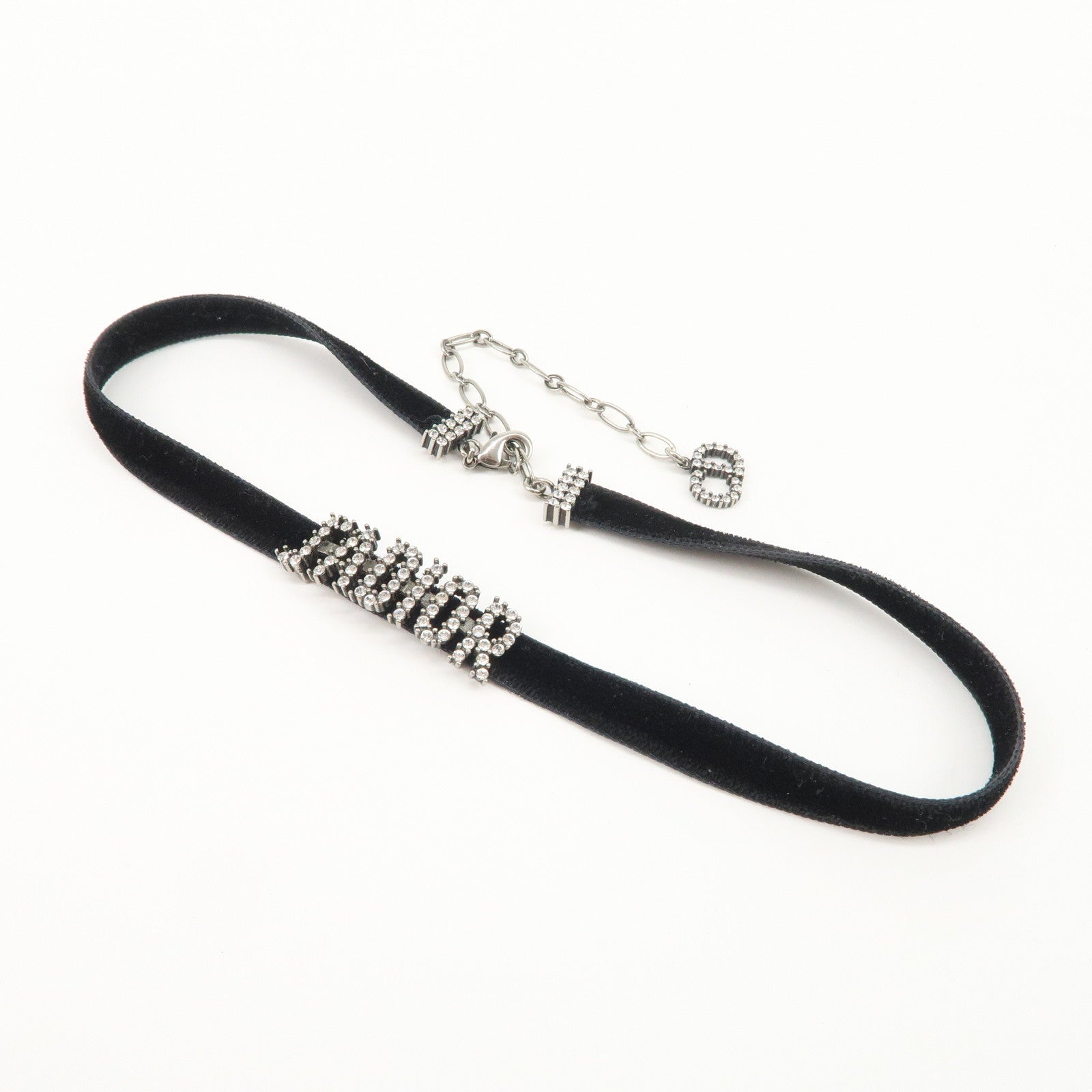 Christian Dior Metal Velour Rhine Stone Choker Black Silver