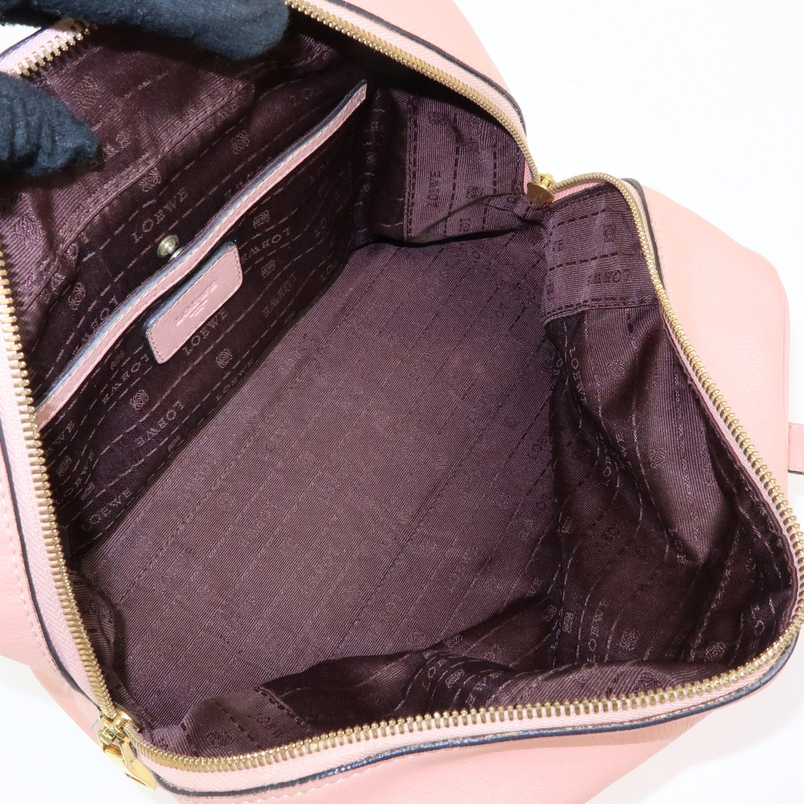 LOEWE Heritage Logo Leather Boston Bag Shoulder Bag Pink